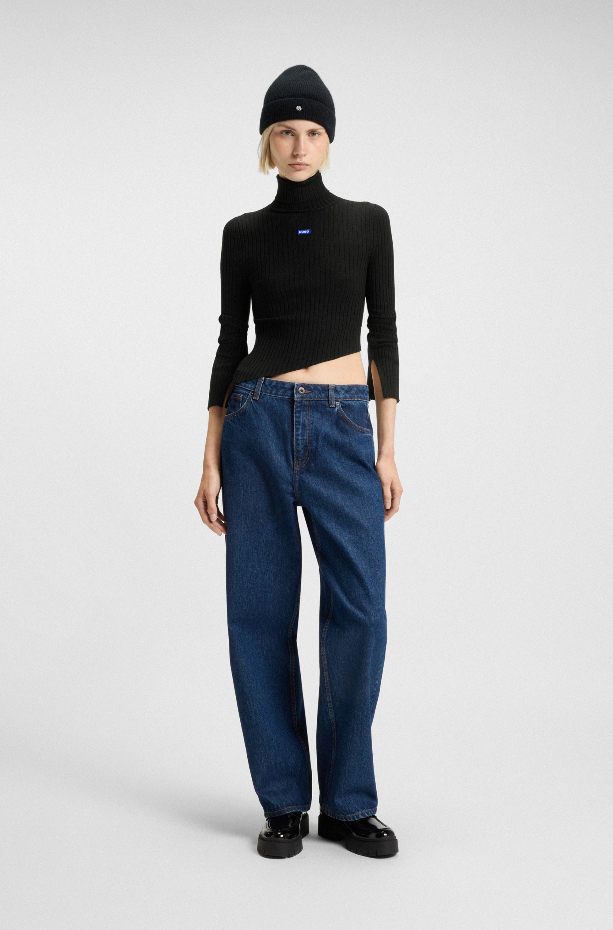 HUGO Rollkragenpullover Somyna Slim Fit, mit asymmetrischem Saum