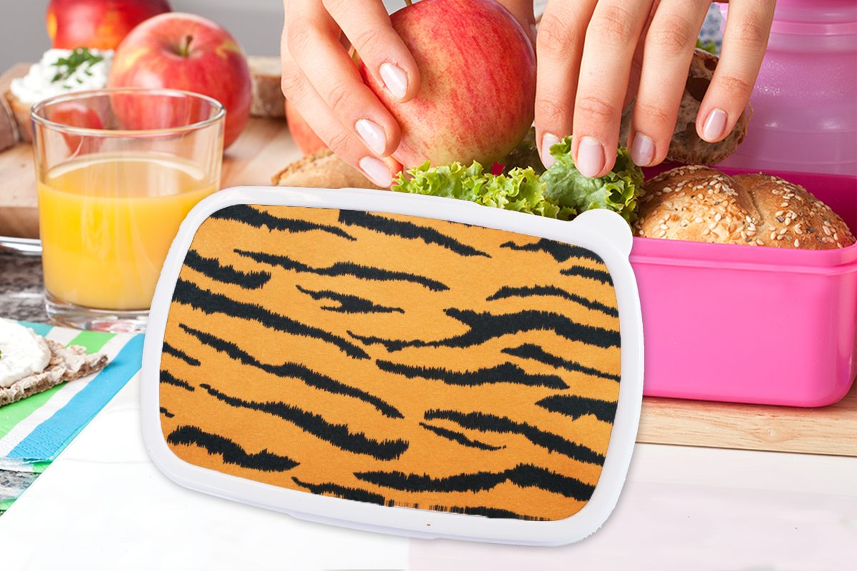 Brotbox Lunchbox Orange, - Brotdose Kunststoff, rosa Kunststoff Kinder, Snackbox, Mädchen, - (2-tlg), MuchoWow Tigerdruck für Braun Erwachsene,