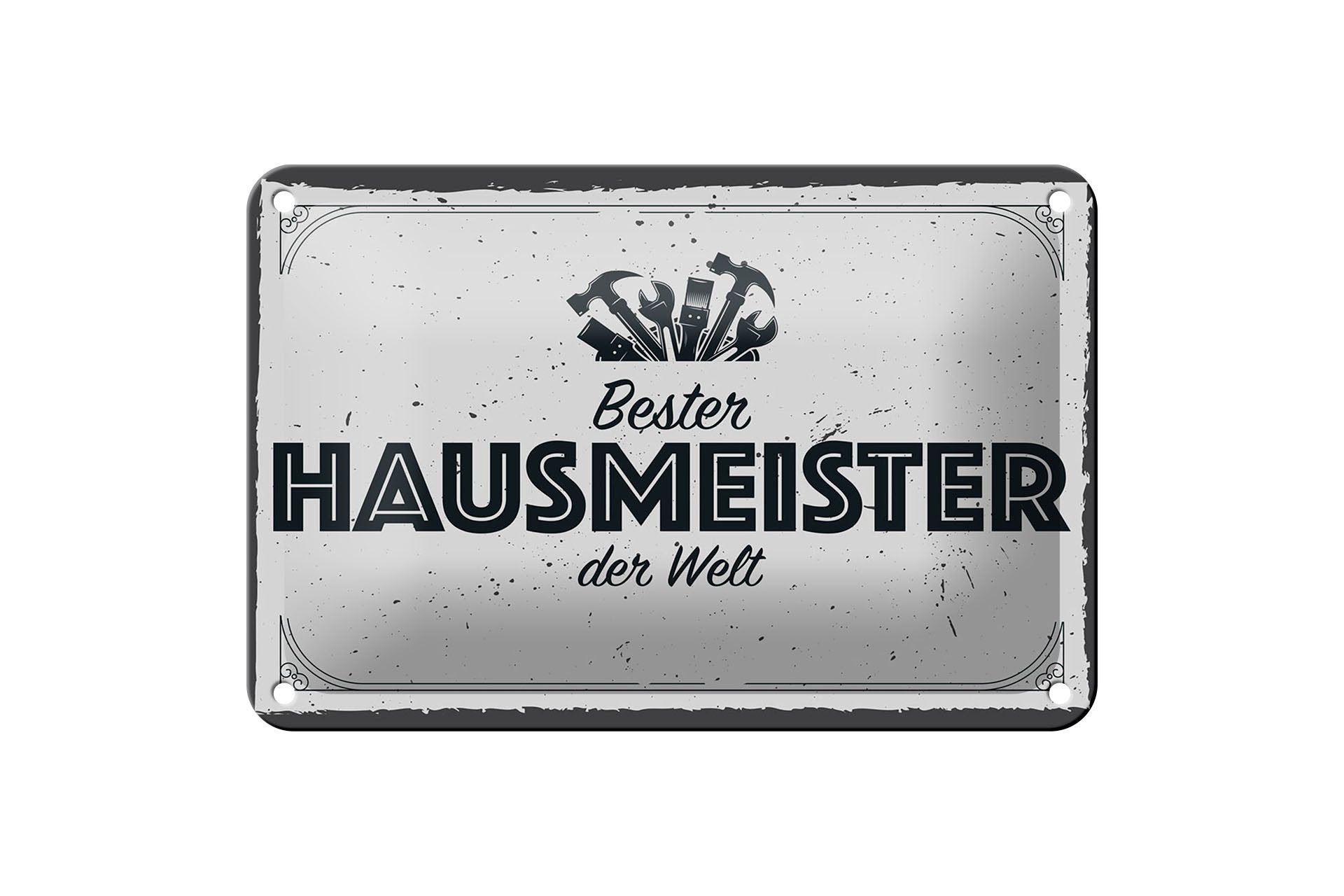 Femer GmbH Metallschild Spruch 18x12cm Bester Hausmeister der Welt, (1 St), gewölbte Oberfläche, abgerundete Ecken, umgeschlagene Kanten