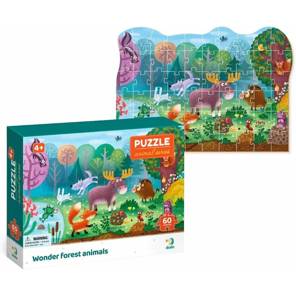 dodo Puzzle DODO Puzzle Tiere: Seltsame Waldtiere 60 Teile, Puzzleteile