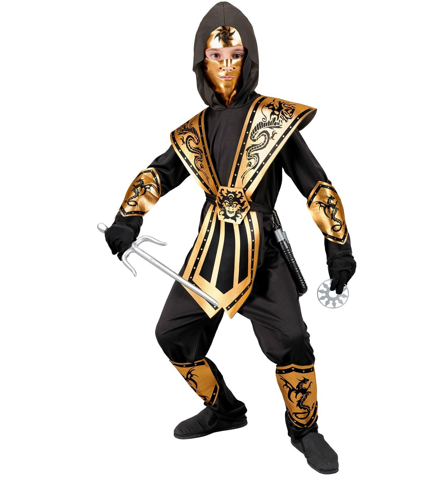 Widmann S.r.l. Kostüm Ninja Kostüm 'Kombat' für Jungen, Schwarz Gold