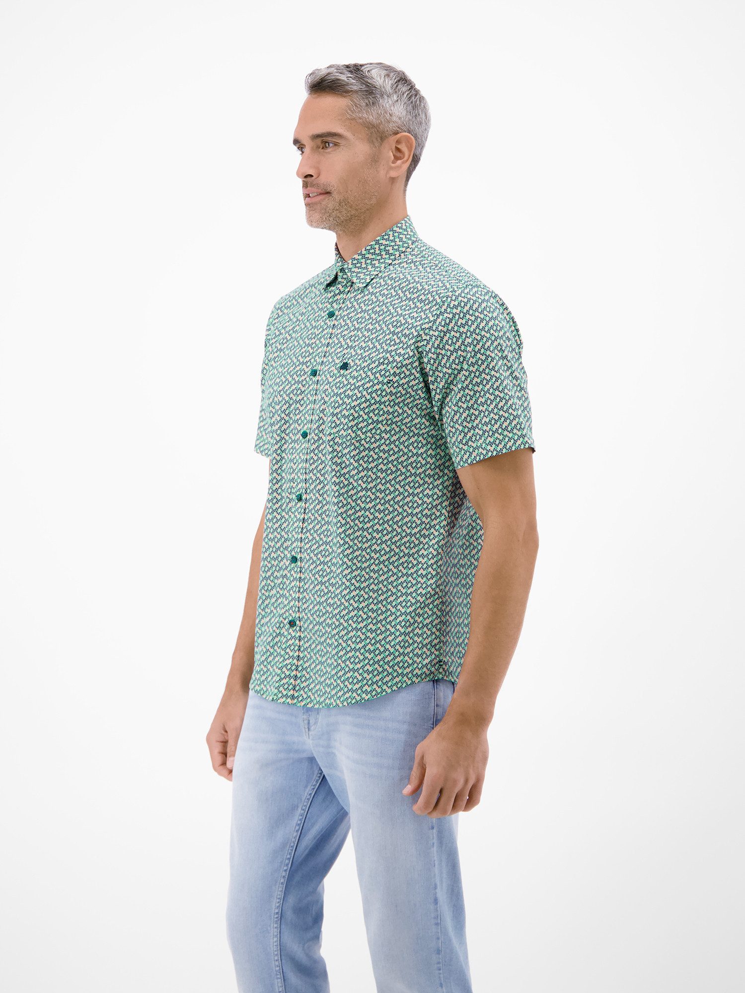 LERROS Kurzarmhemd Kurzarmhemd mit Print aus Popeline-Stretch-Material