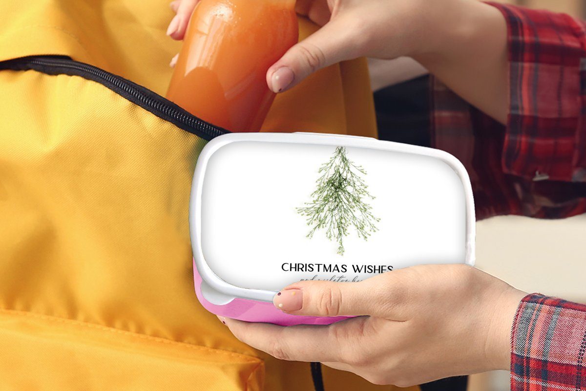 MuchoWow Lunchbox Weihnachten - Weihnachtsbaum Snackbox, rosa Erwachsene, Zitat, - für Kunststoff, Kinder, Kunststoff (2-tlg), Mädchen, Brotbox Brotdose