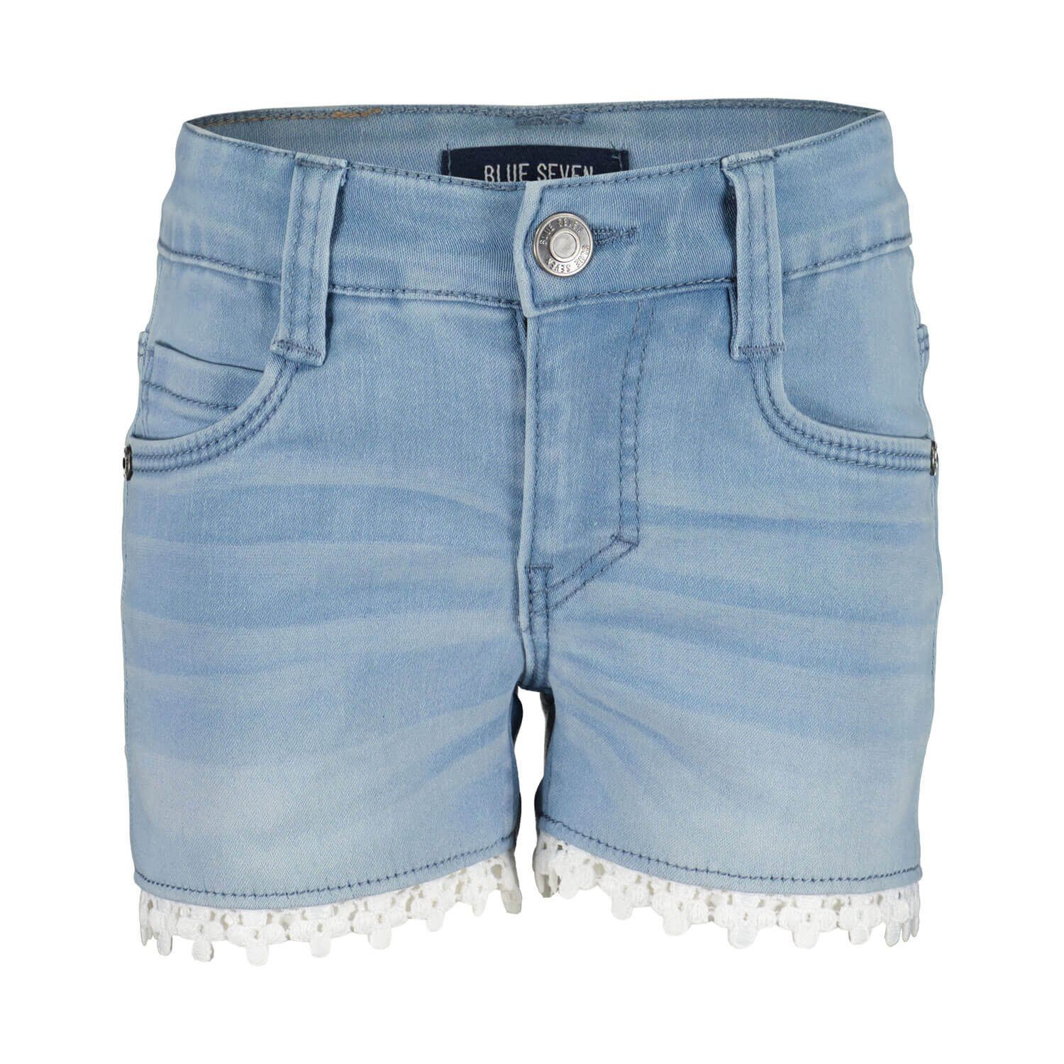 - Mädchen Jeans Kurze Bermudas Jog Blue weißer 5-Pocket-Stil mit Hose Spitze Seven Shorts
