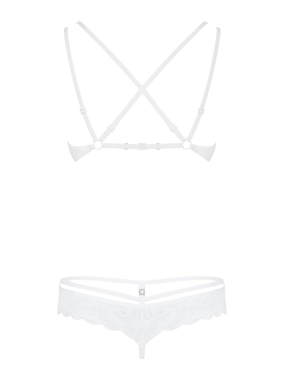 Obsessive Set: Bügel-BH Dessous-Set weiß BH + String Blumenmuster elastisch (Set)