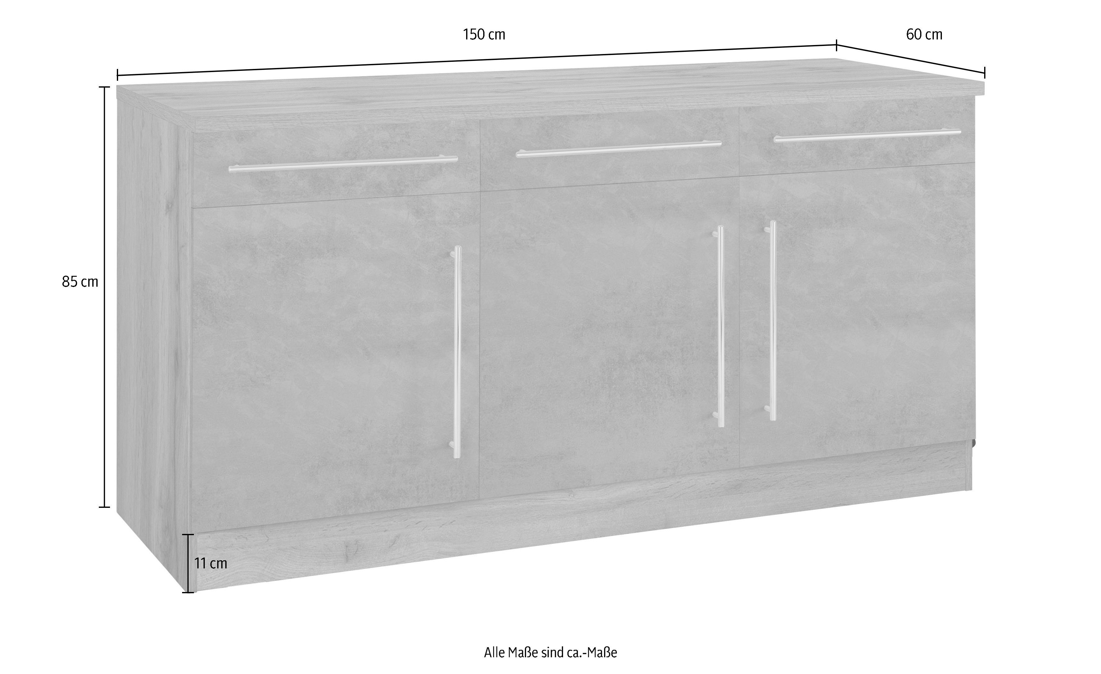 HELD MÖBEL Unterschrank Samos Breite beton wotaneiche Oxid | 150 cm