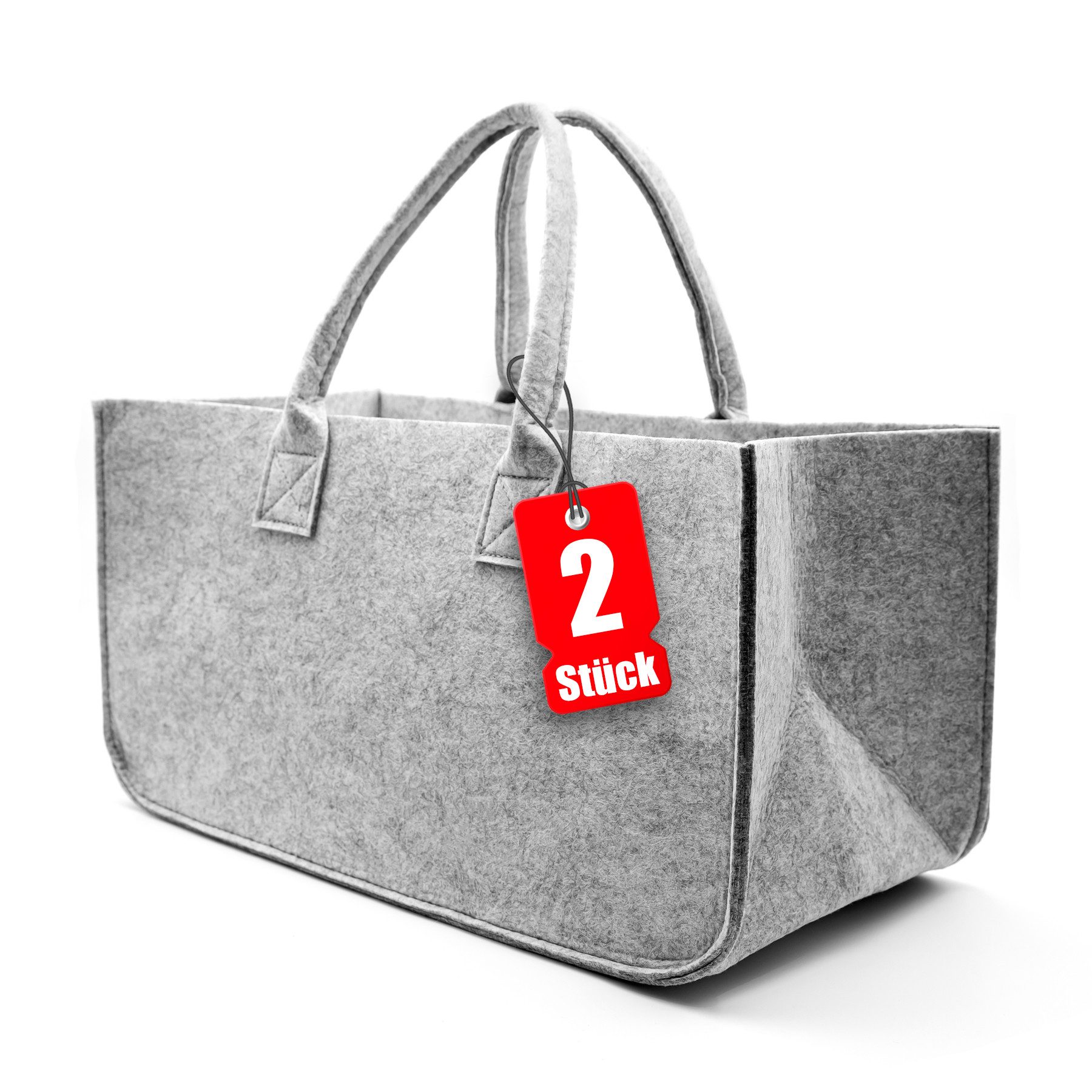 BigDean Shopper 2x Filztasche in Hellgrau für Kaminholz oder als Shopper verwendbar (2-tlg)