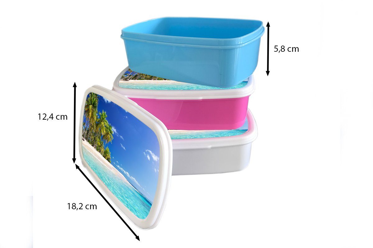 Lunchbox und Meer Jungs Kunststoff, MuchoWow (2-tlg), für Mädchen Brotbox Erwachsene, Kinder Palme, - und weiß für - Strand Brotdose,