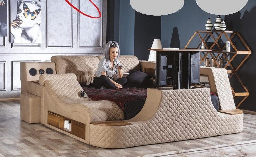 Xlmoebel Polsterbett Multifunktionales Luxusbett mit TV-Lift und Stauraum
