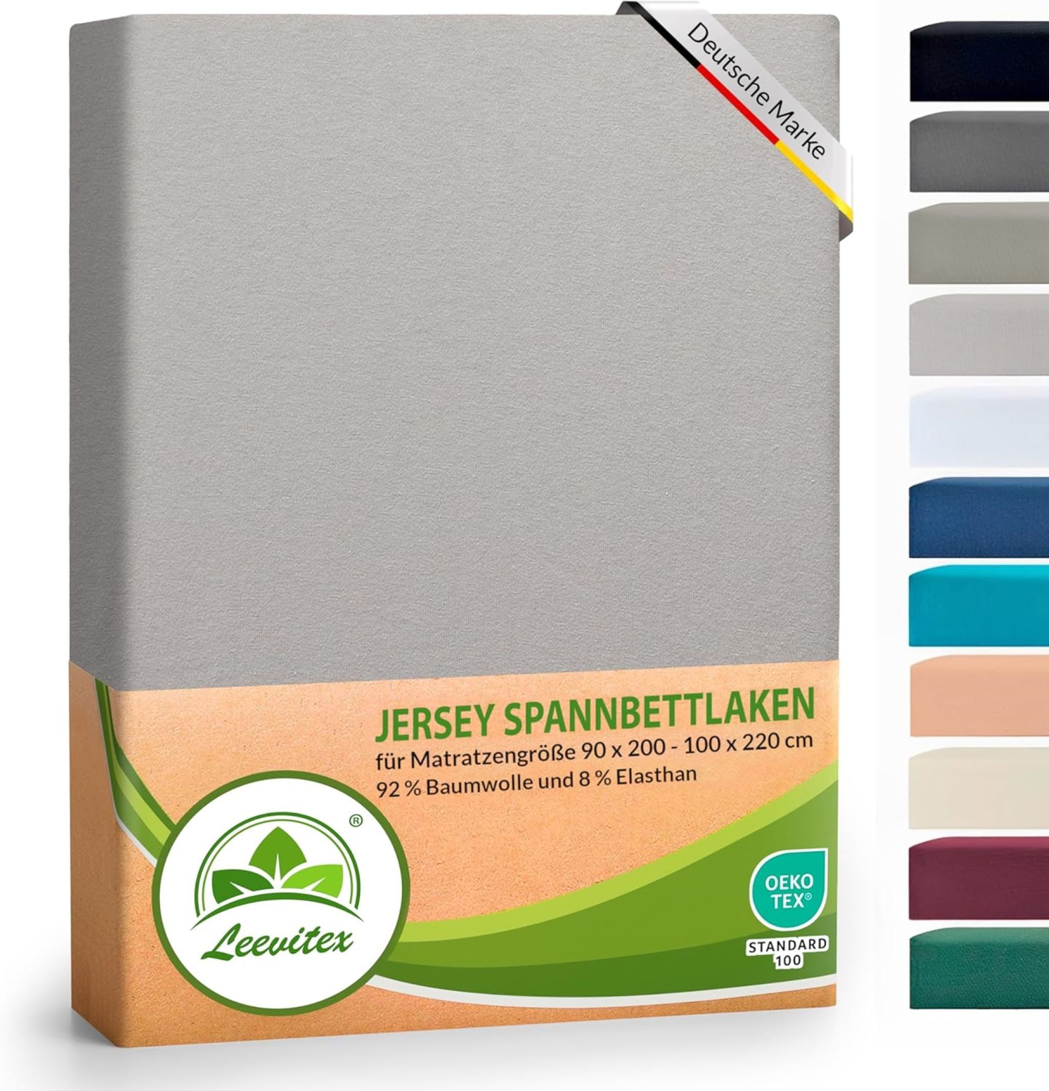 leevitex® Spannbettlaken Luxus, verschiedene Größen, Stoffgewicht 250 g/m², 40 cm Steghöhe, Jersey-Elasthan, Gummizug: rundum, (1 Stück), verschiedene Farben, OEKO-TEX® STANDARD 100 zertifiziert