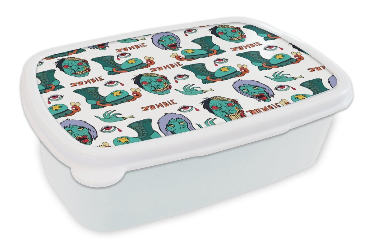 MuchoWow Lunchbox Teenager - Zombie - Schuhe, Kunststoff, (2-tlg), Brotbox für Kinder und Erwachsene, Brotdose, für Jungs und Mädchen weiß