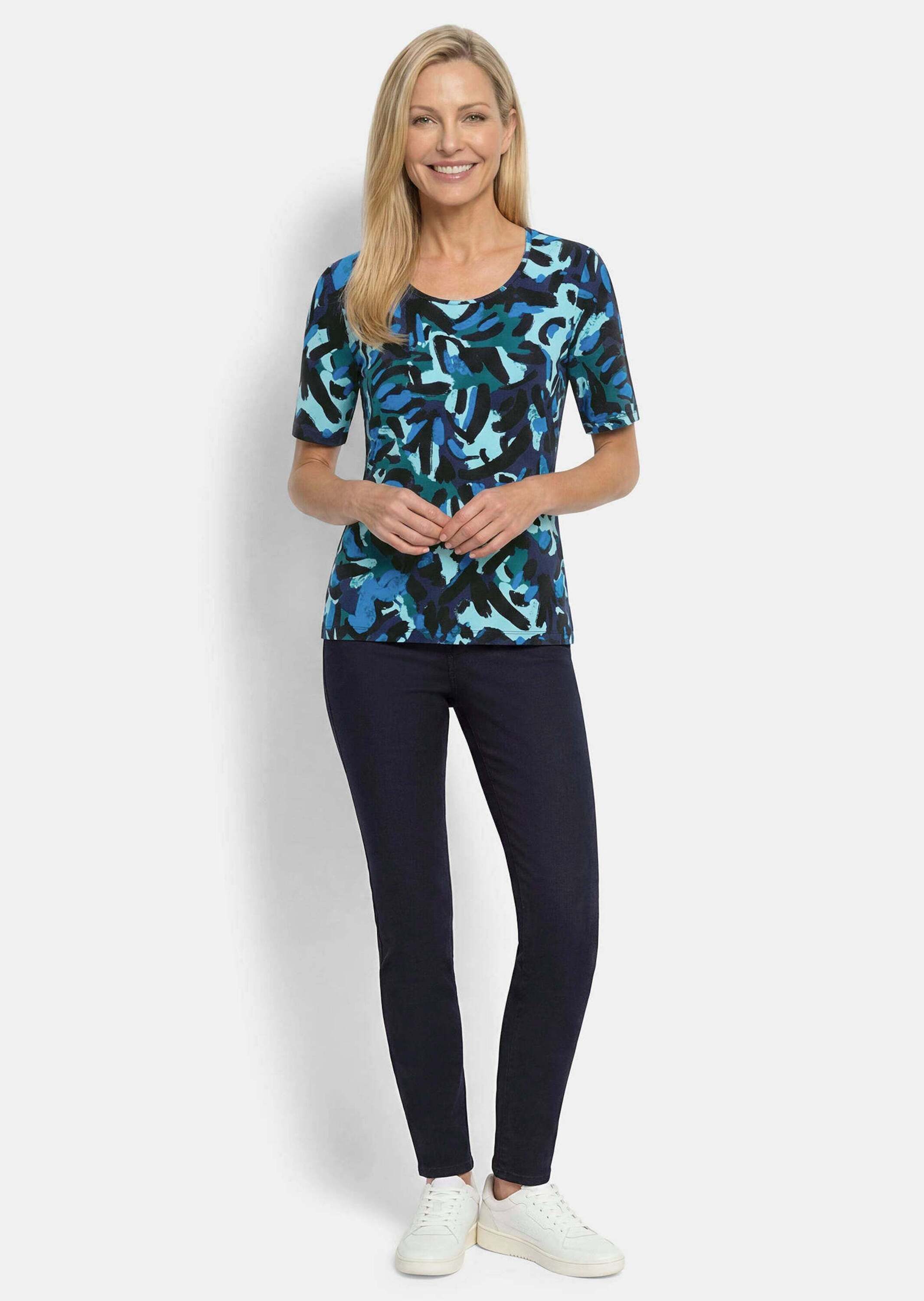 GOLDNER T-Shirt Viskoseshirt mit künstlerischem Print