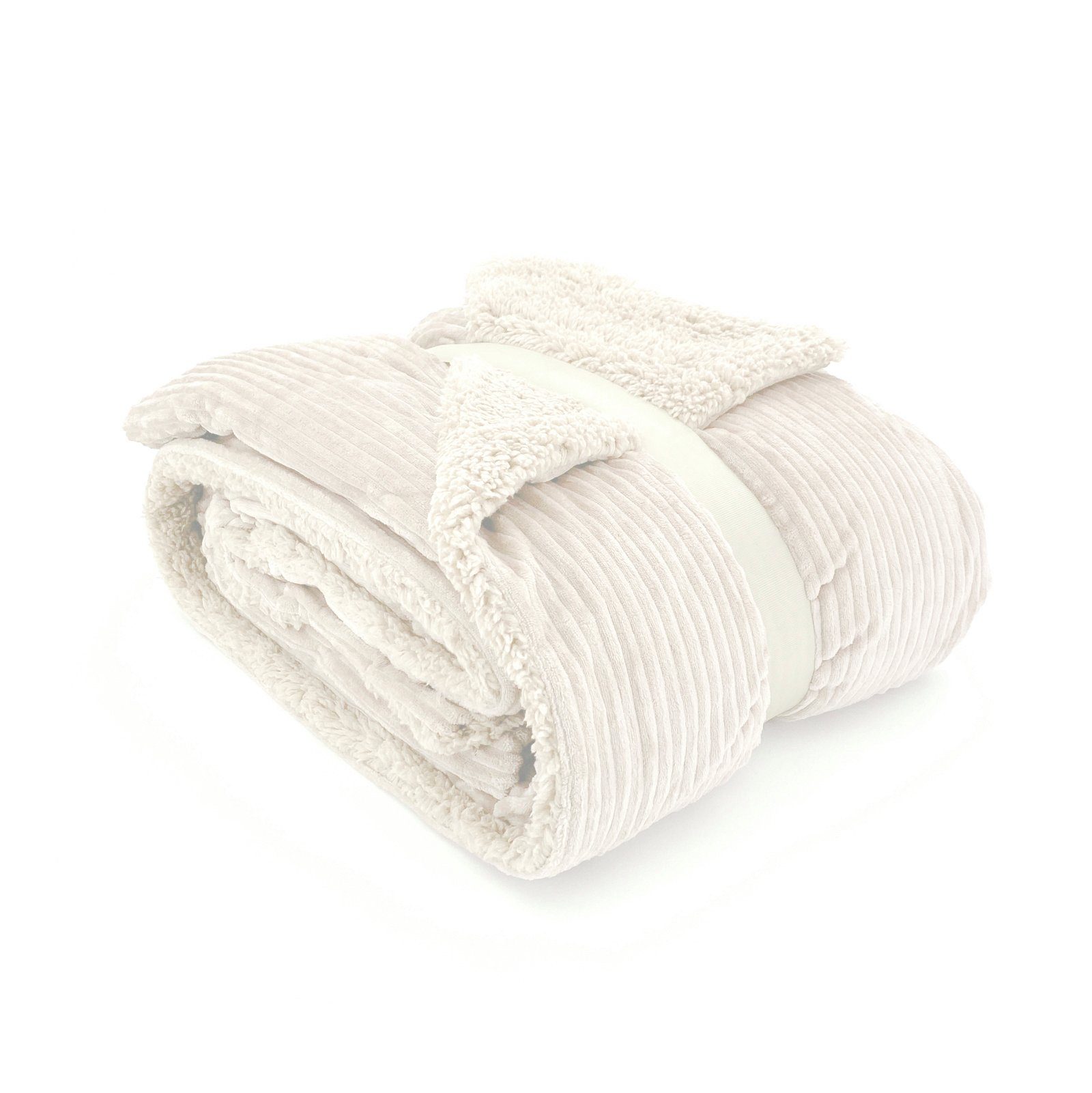 Wohndecke Flauschige Cord Kuscheldecke Sherpa Fell Sofadecke, heimtexland, 150x200 I extra dick I warm I kuschelig weich I fusselfrei Creme | Babydecken