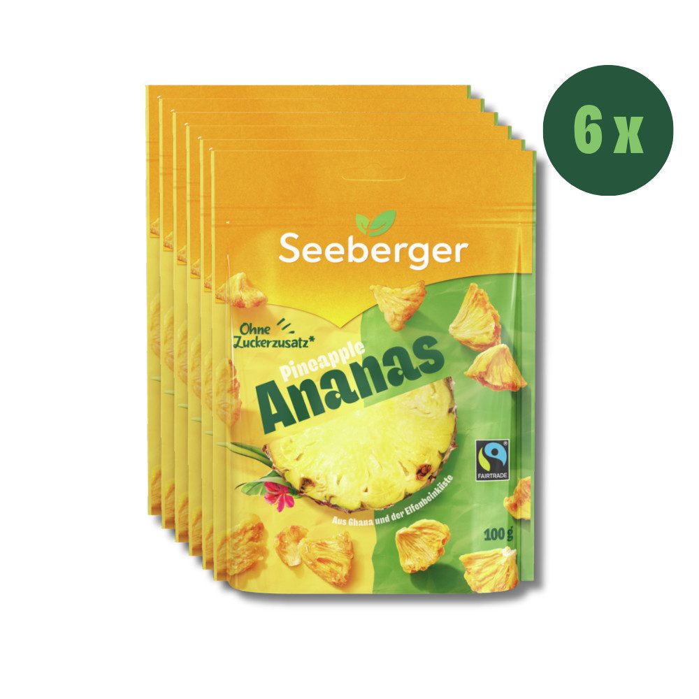 Seeberger Snacks Trockenfrüchte Seeberger getrocknete Ananas ungezuckert Multipack – 6×100 g fairtrade, 6 x
