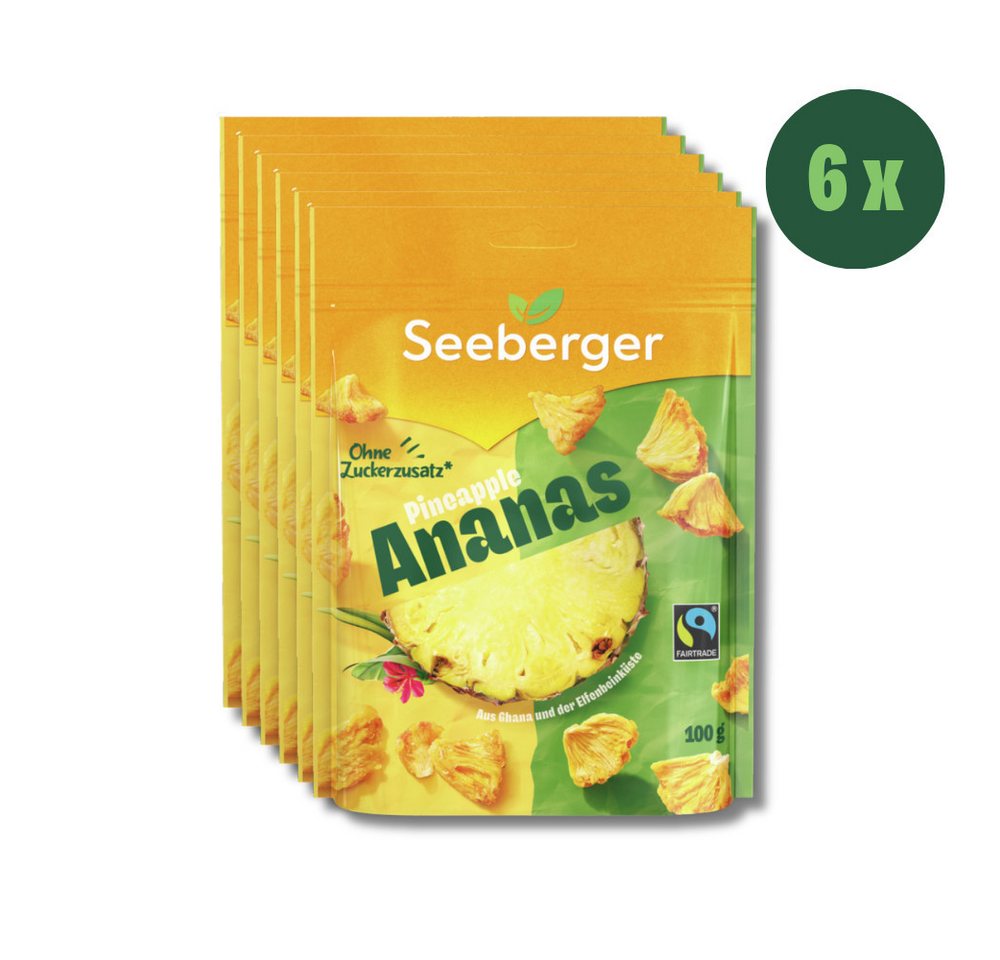 Seeberger Snacks Trockenfrüchte Seeberger getrocknete Ananas ungezuckert Multipack – 6×100 g fairtrade, 6 x