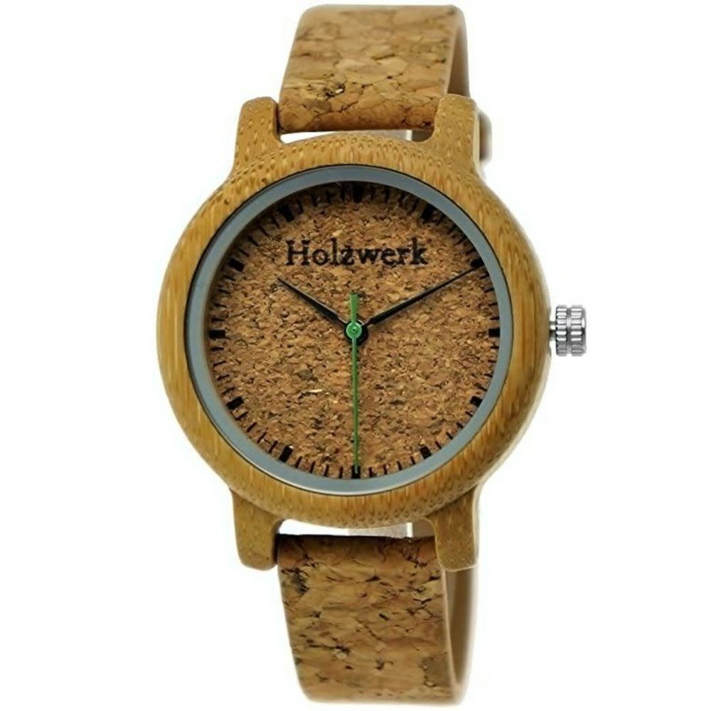 Holzwerk Quarzuhr HILDEN kleine Damen Kork & Leder, Holz Armband Uhr in bei günstig online kaufen