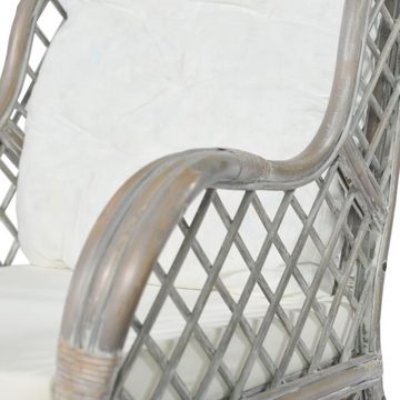 furnicato Sessel mit Kissen Grau Natur-Rattan und Leinen