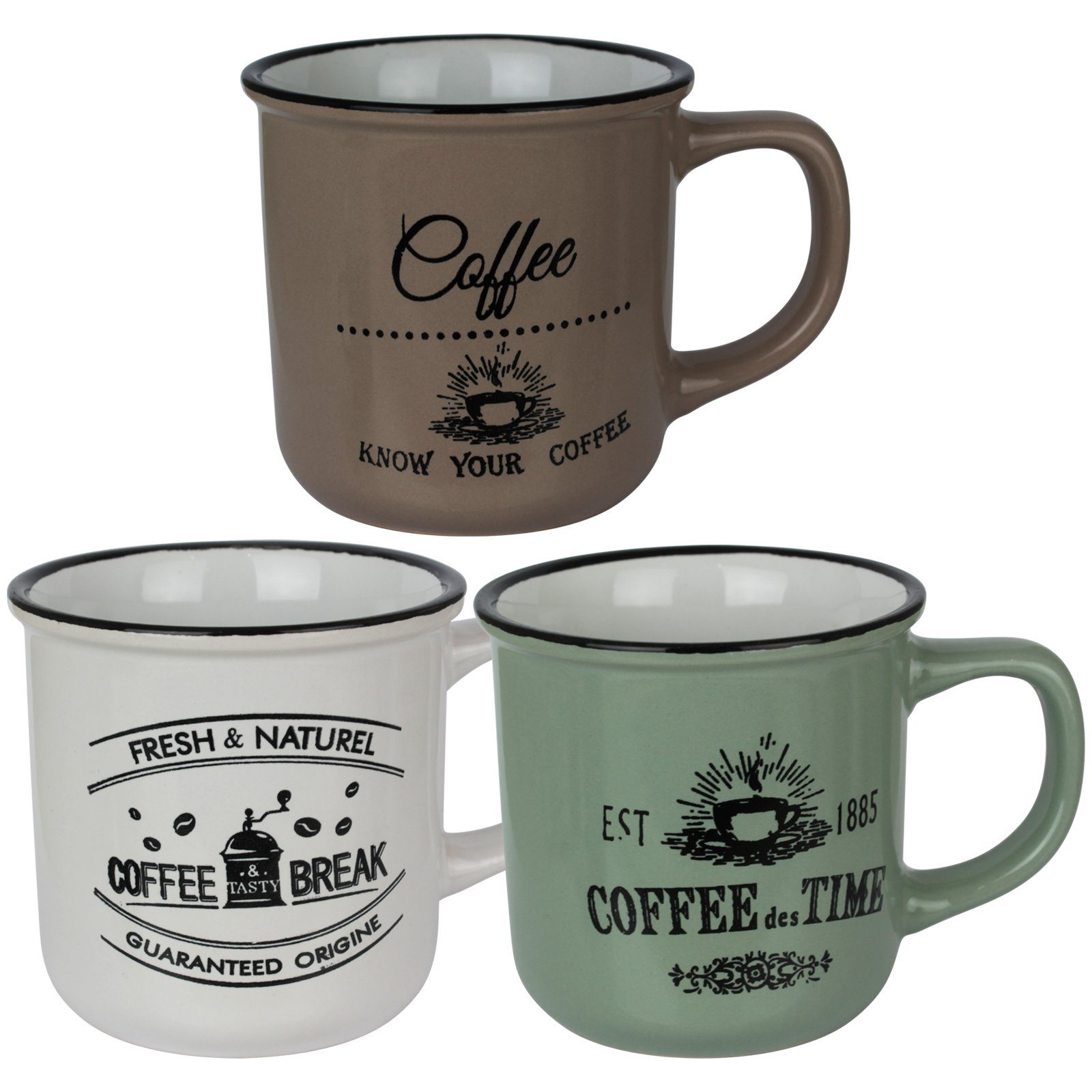 Kaffee Tasse Set Koopman Becher Kaffeegeschirr Kaffeebecher Tee Geschirr Kaffeetassen 6er Henkeltassen, Bistro Tassenset Set
