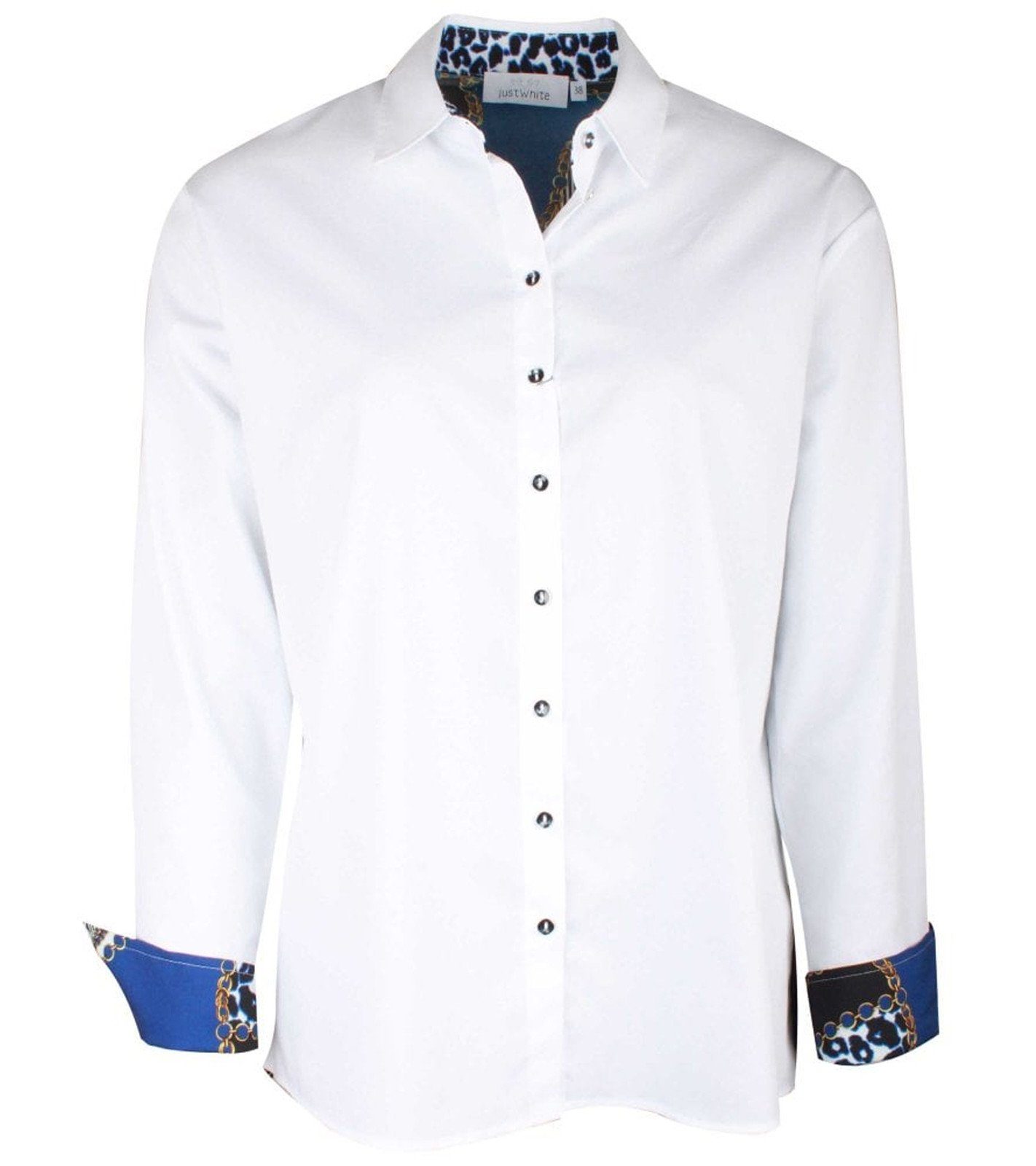 Just White Druckbluse »just white Blusen-Shirt schicke Damen Langarm-Bluse  mit Ketten-Details Freizeit-Shirt Weiß« online kaufen | OTTO