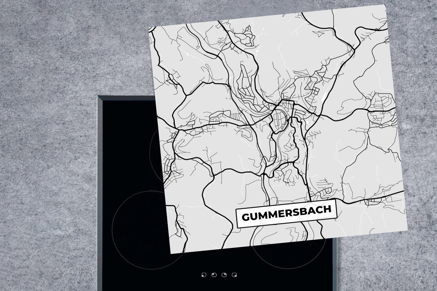 MuchoWow Stadtplan, Herdblende-/Abdeckplatte Ceranfeldabdeckung, Deutschland Karte cm, - Gummersbach Vinyl, Arbeitsplatte (1 küche - tlg), 78x78 - für