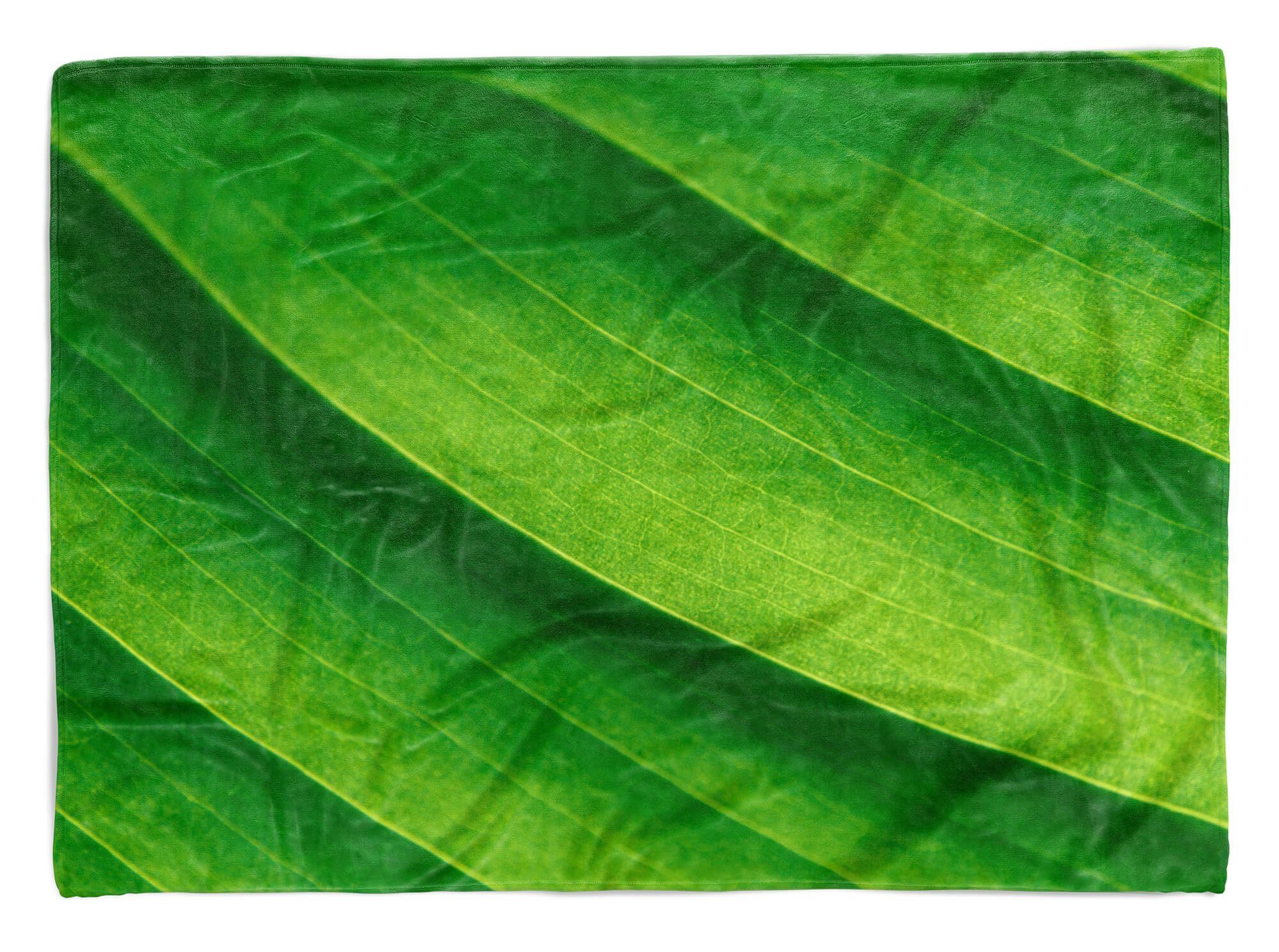 Sinus Art Handtücher Handtuch Strandhandtuch Nahau, (1-St), Baumwolle-Polyester-Mix mit Grünes Handtuch Saunatuch Fotomotiv Blatt Kuscheldecke