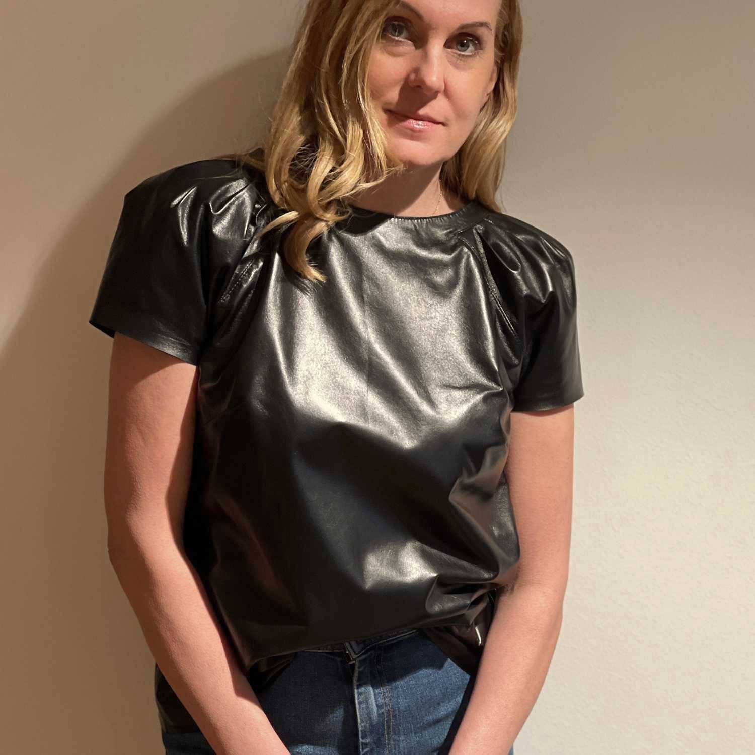 von hohenstein Blusentop Lederbluse LANA schwarz Handmade in Germany