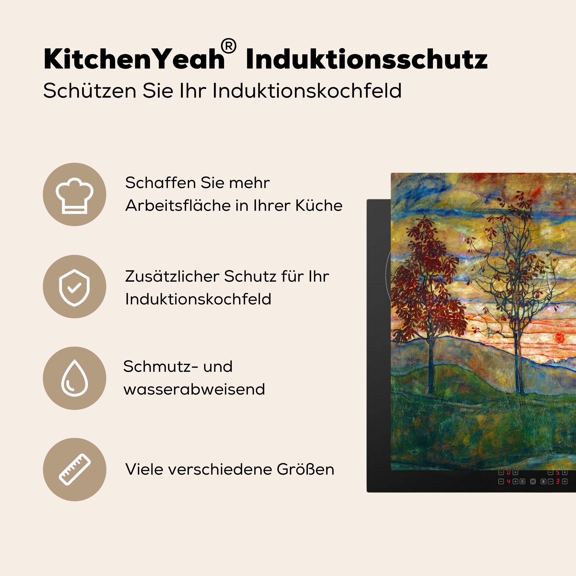- Vier Schiele, Bäume cm, (1 Egon Induktionsmatte Vinyl, für die Ceranfeldabdeckung 59x52 küche, Herdblende-/Abdeckplatte tlg), MuchoWow