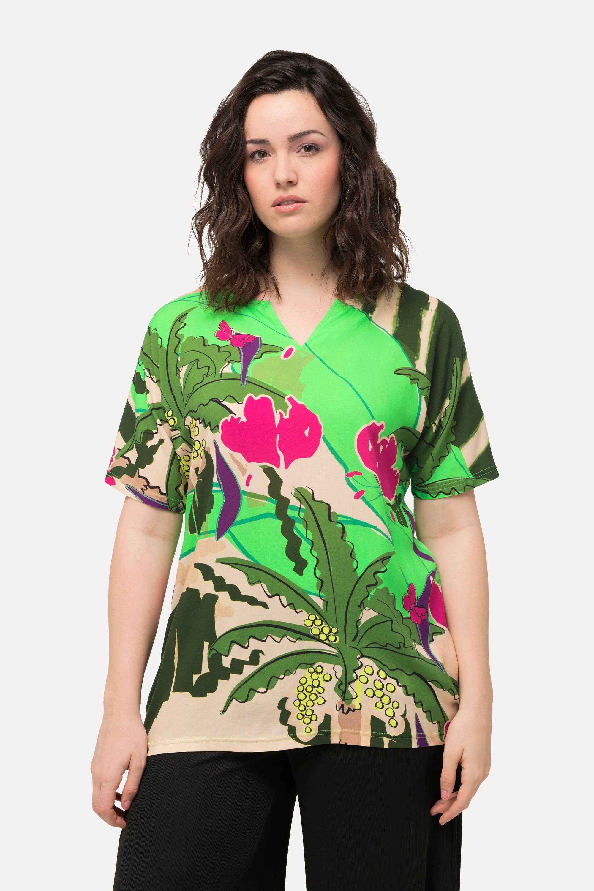 T-Shirt T-Shirt Palmen Oversized Tunika-Ausschnitt Halbarm