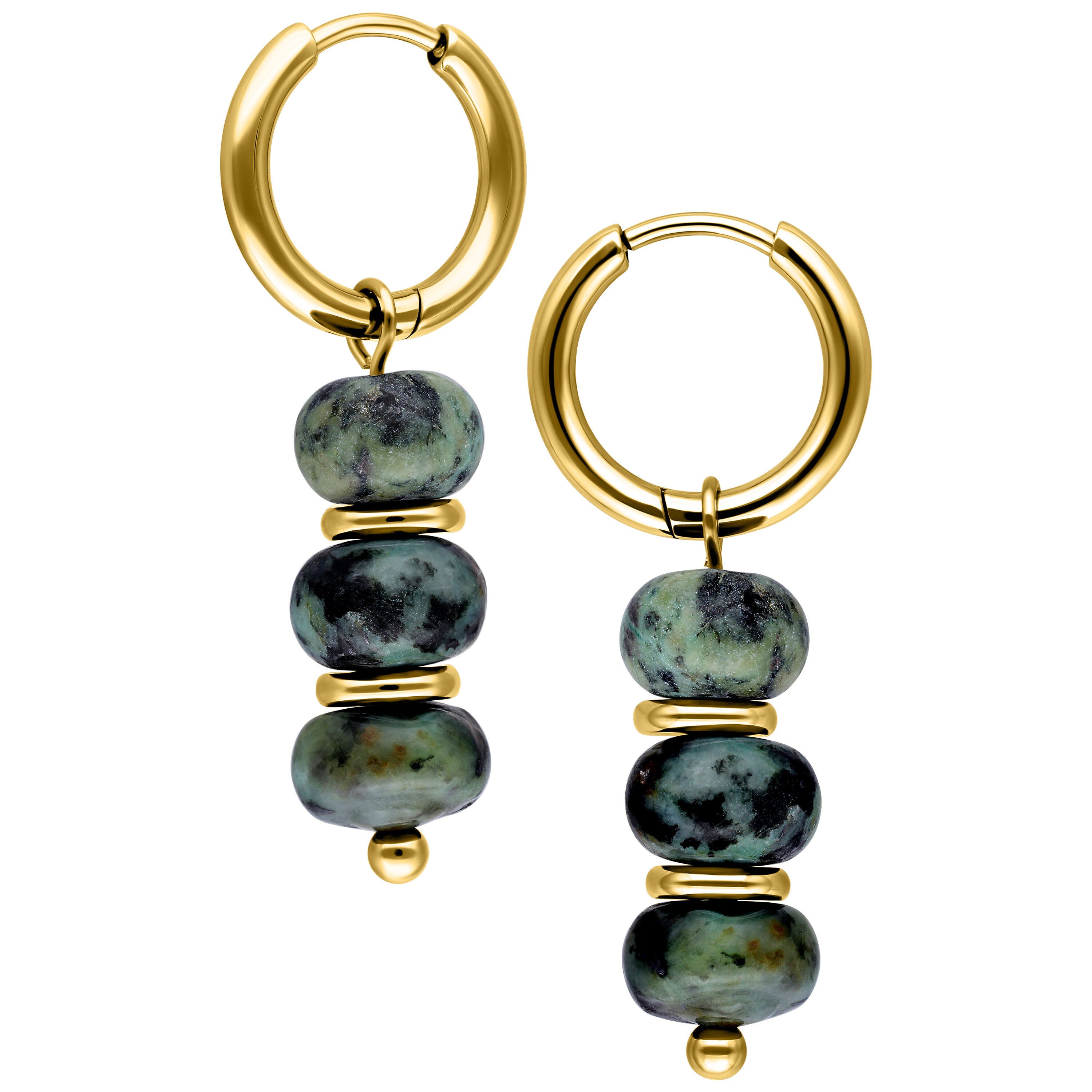Wildcat Paar Ohrhänger Little Natural Stone Bubble Hoops - Gold, Afrikanischer Türkis, Chirurgenstahl 316L - wasserfest, langlebig, hautverträglich – Bild 5 von 5