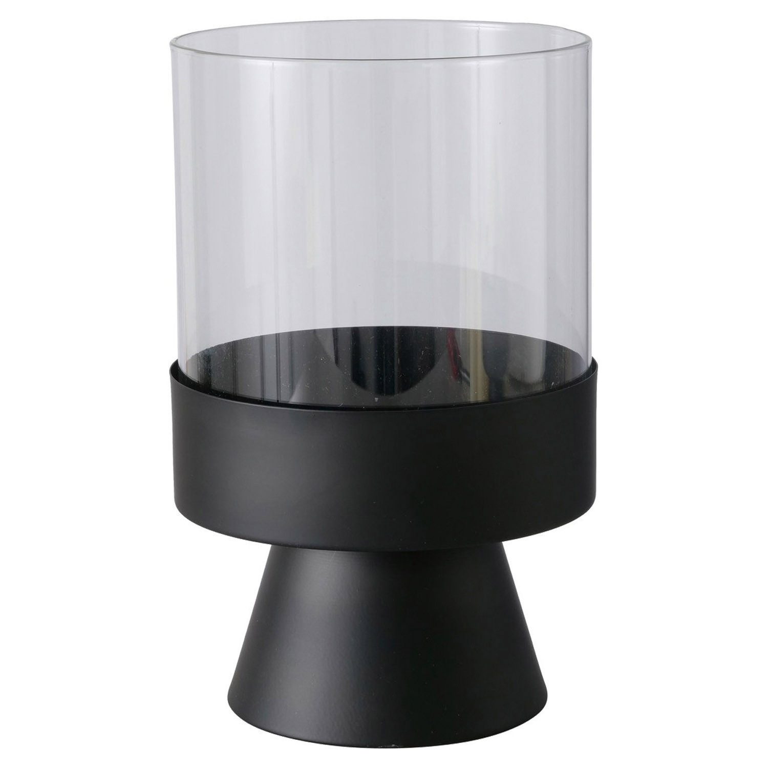 BOLTZE GRUPPE GmbH Windlicht PALLAS, Schwarz, Ø 19 cm, H 29 cm, mit Metallfuß (1 St), aus Glas