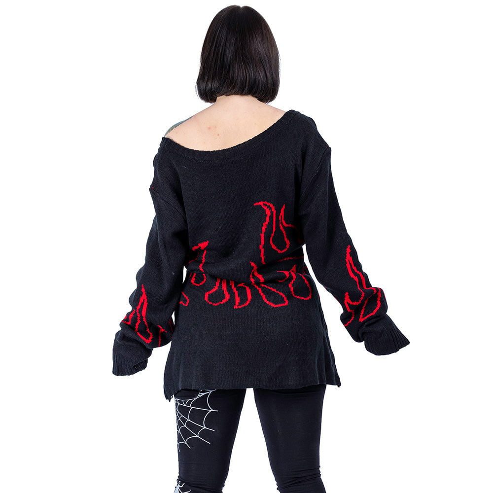 Heartless Strickpullover Depths Of Hell Rot Grunge Punk Gothic Goth Flammen günstig online kaufen