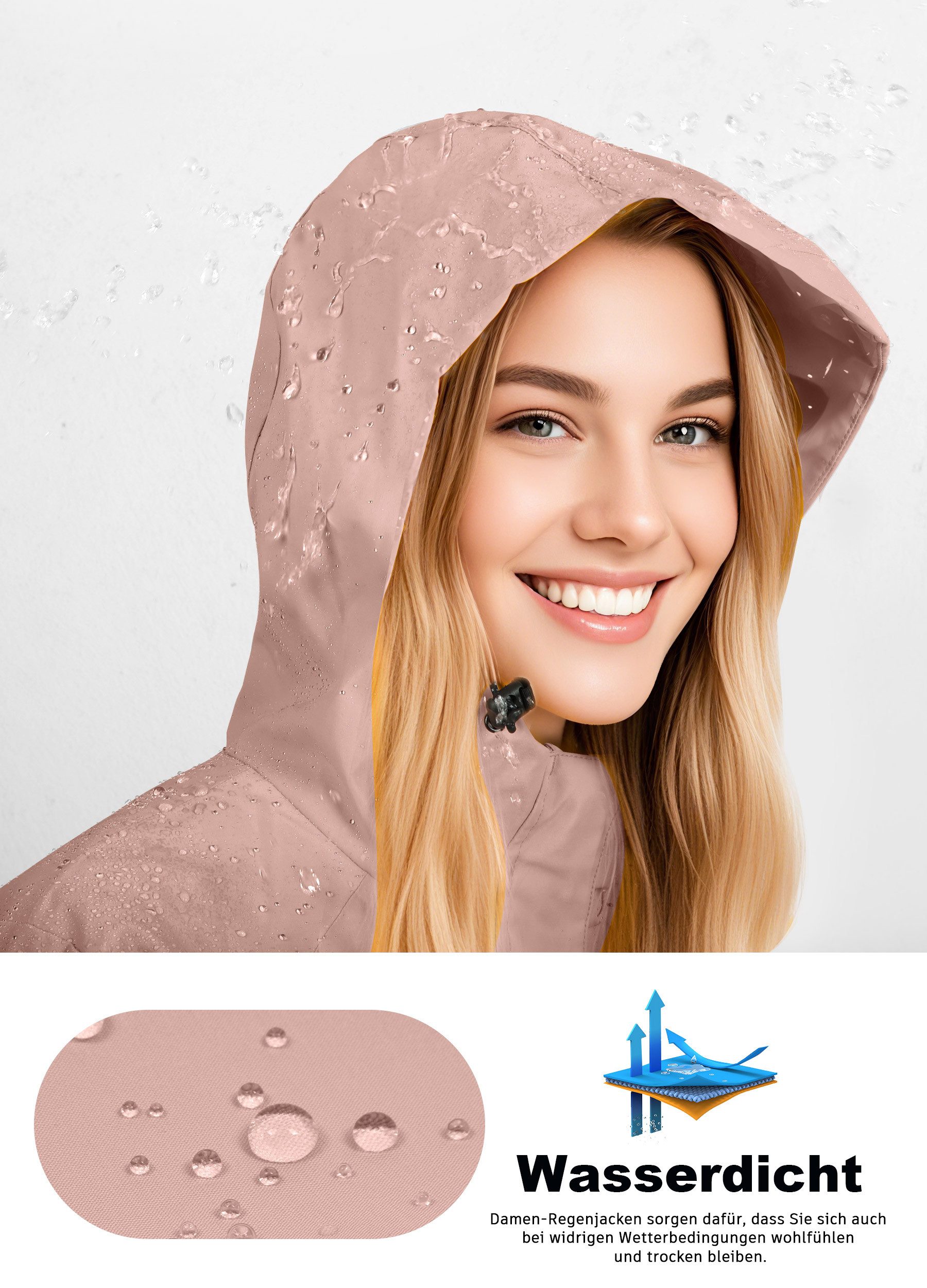 ATLASLAVA Regenjacke Damen Lang Softshelljacke Regenmantel (1-St) Frauen Trenchcoat Windbreaker Leichte Übergangsjacke Mantel – Bild 5 von 5