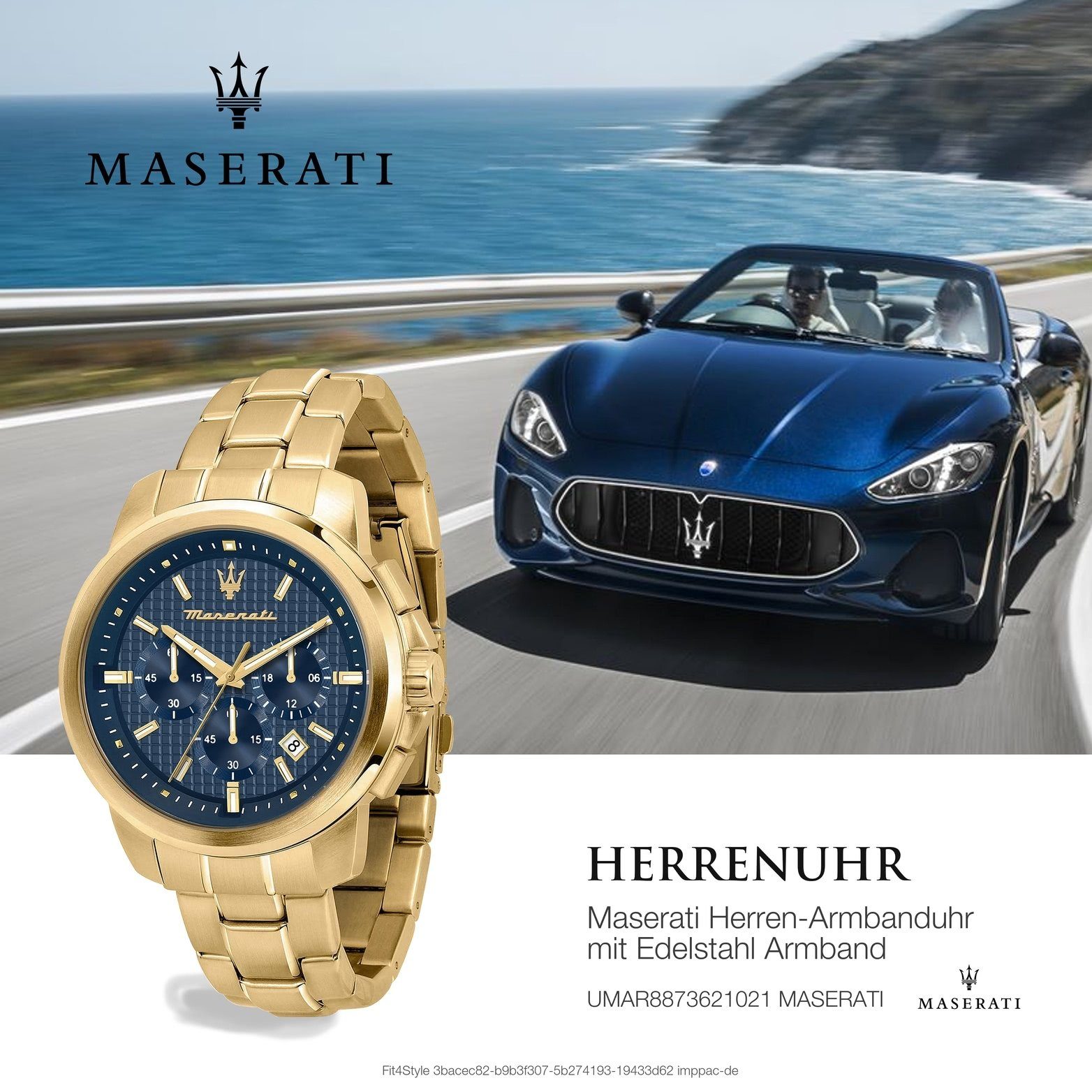 groß Herrenuhr blau rundes Edelstahlarmband, 44mm) Gehäuse, Armband-Uhr, MASERATI Chronograph (ca. Maserati Edelstahl