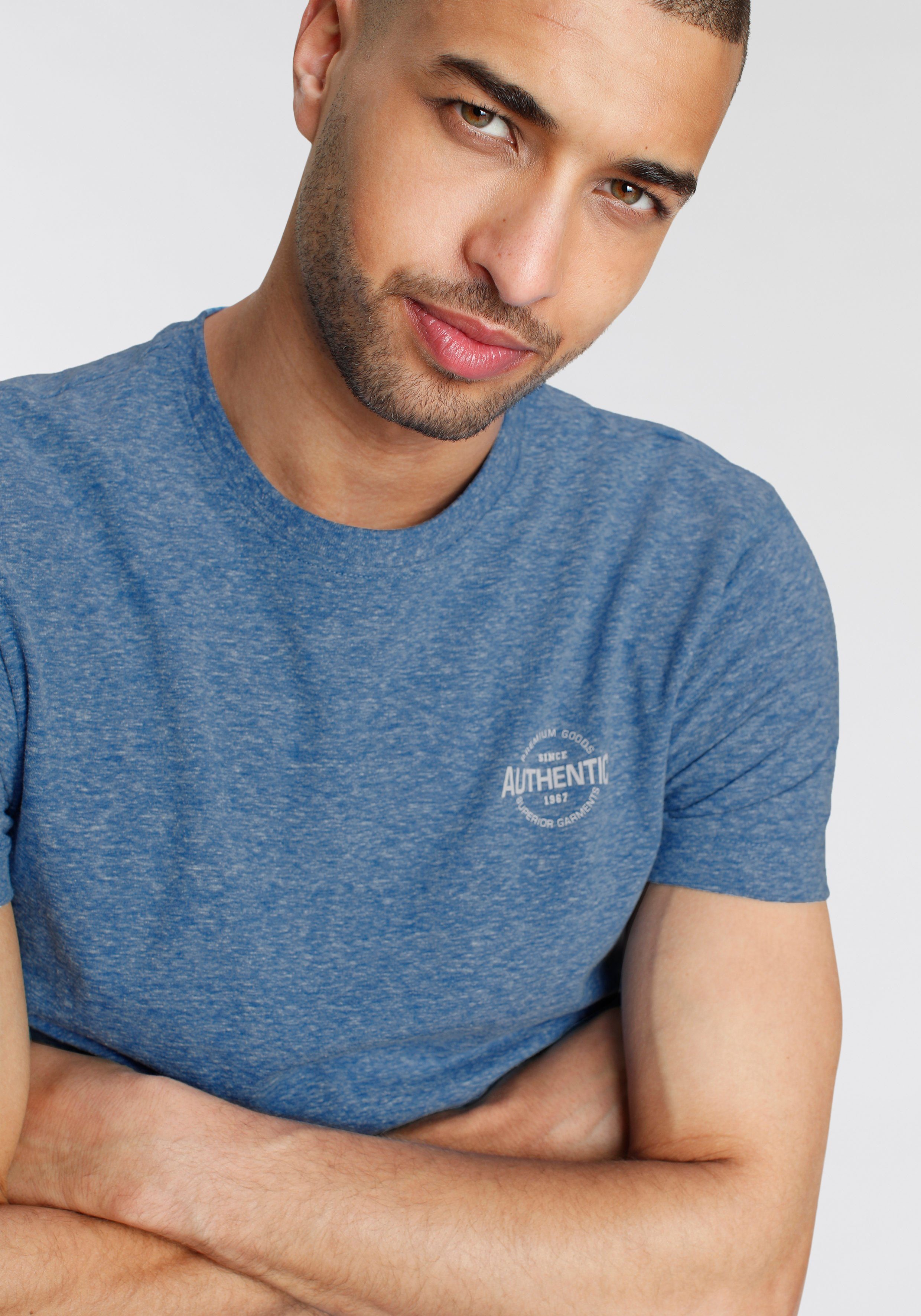 mit in AJC meliert Melange T-Shirt Print Logo Optik besonderer und blau