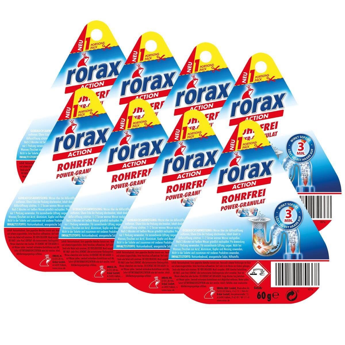 rorax 8x rorax Rohrfrei Power-Granulat Portionspack 60g - Wirkt sofort & lös Rohrreiniger