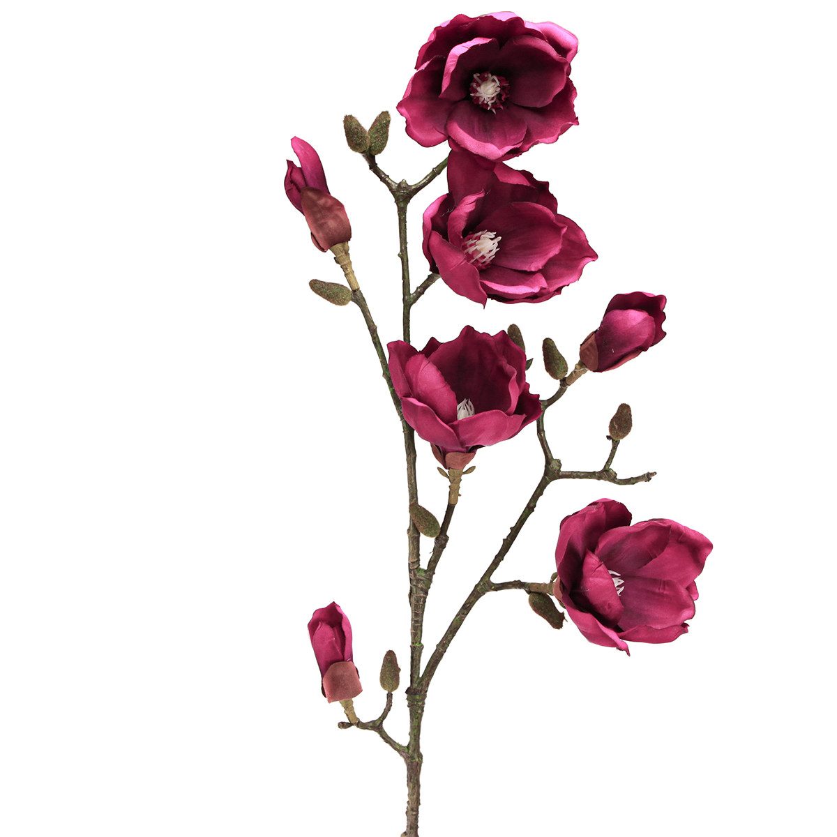 Kunstblume Kunstmagnolie Zweig Bordeaux Blüten Deko 100cm