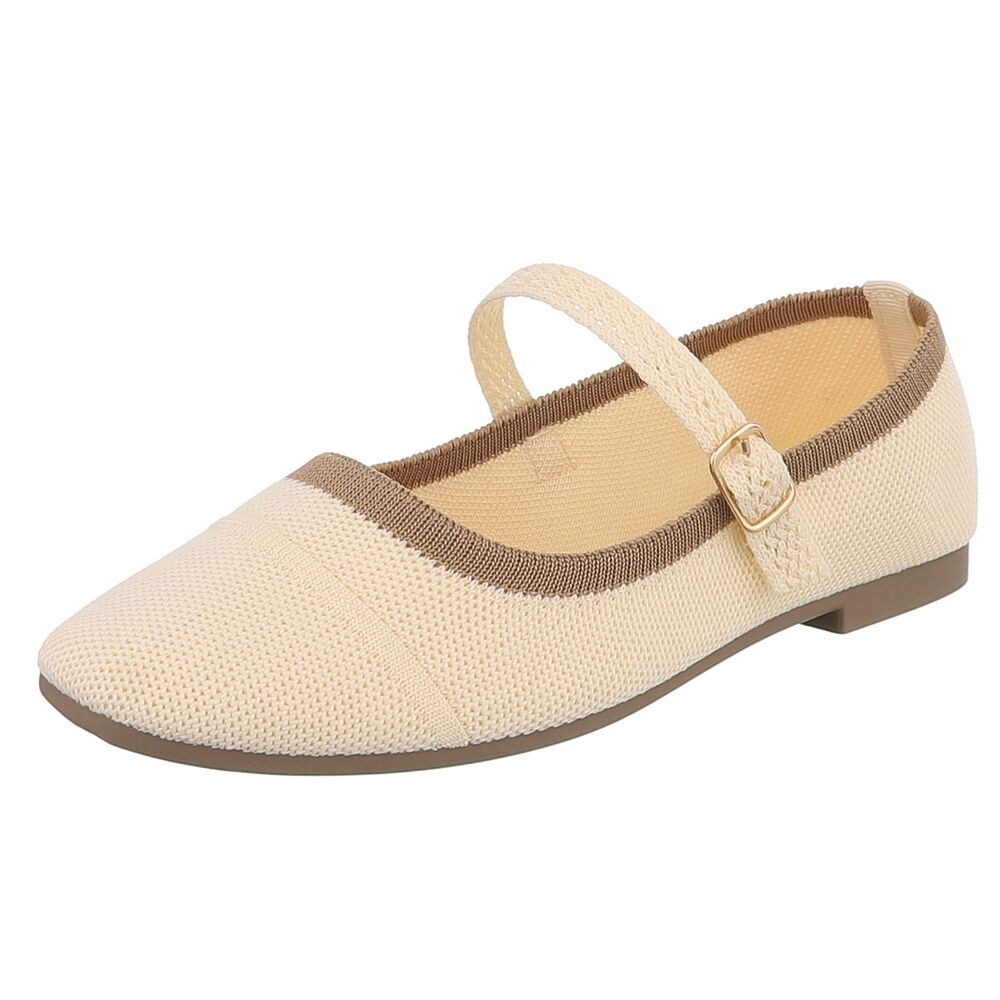 Ital-Design Bequeme Ballerinas mit Riemenverschluss für Damen Schnürpumps (91512229) Blockabsatz Riemchenballerinas in Beige
