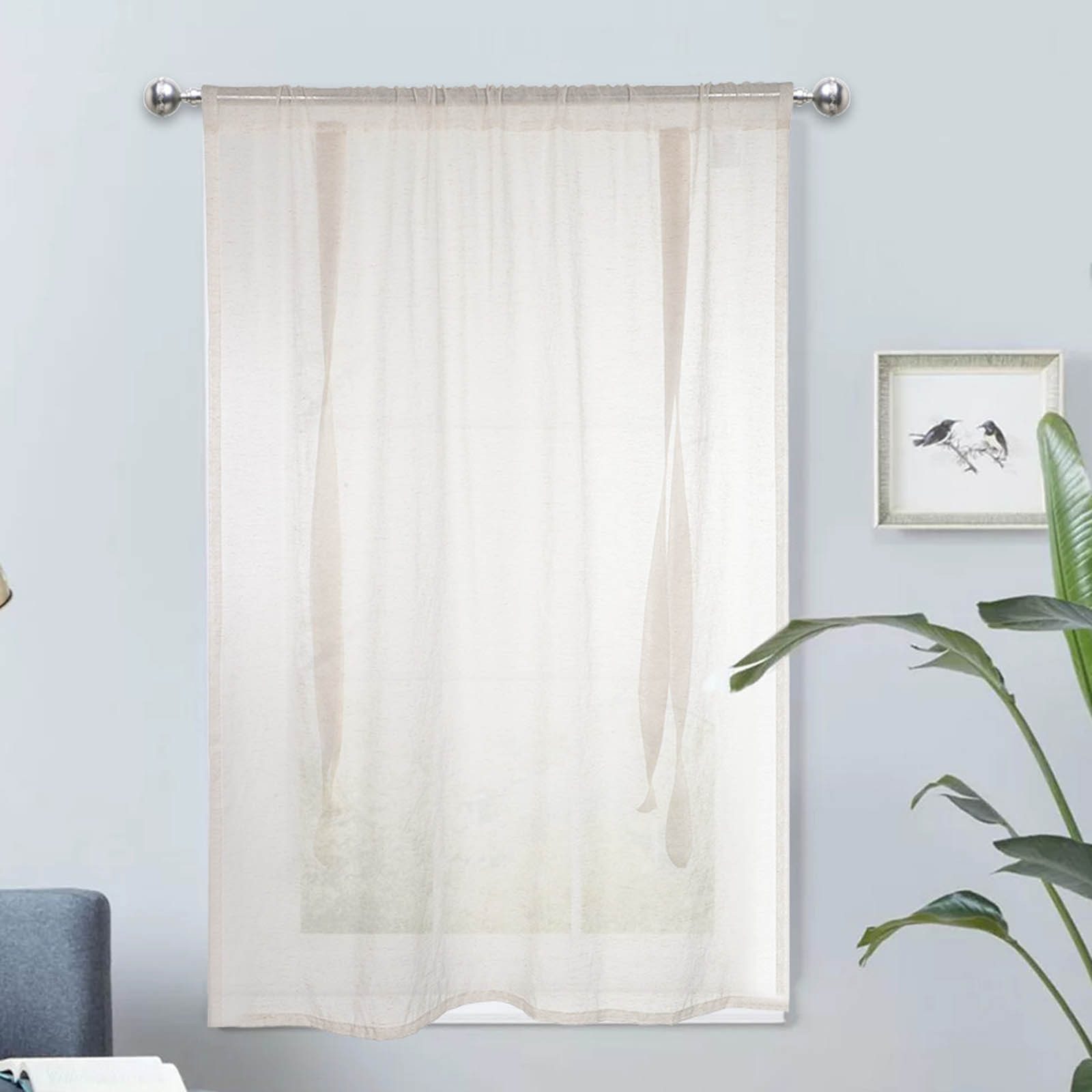 Jibenhome Raffrollo Creme Vintage Vorhang mit Bindebänder Leinen,Stangentas günstig online kaufen