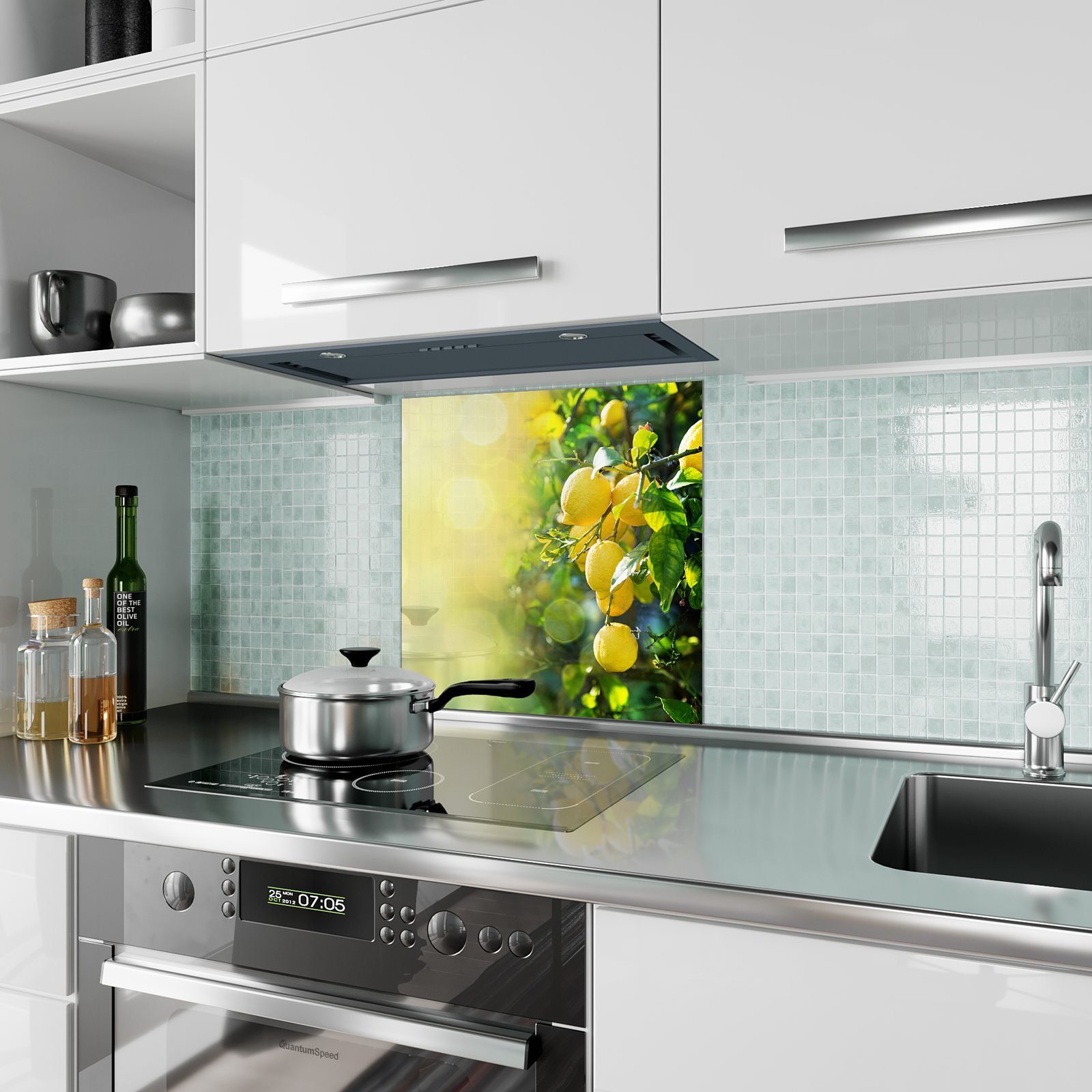 Glas Motiv Spritzschutz Sonnenlicht Küchenrückwand im Primedeco Zitronen Küchenrückwand mit
