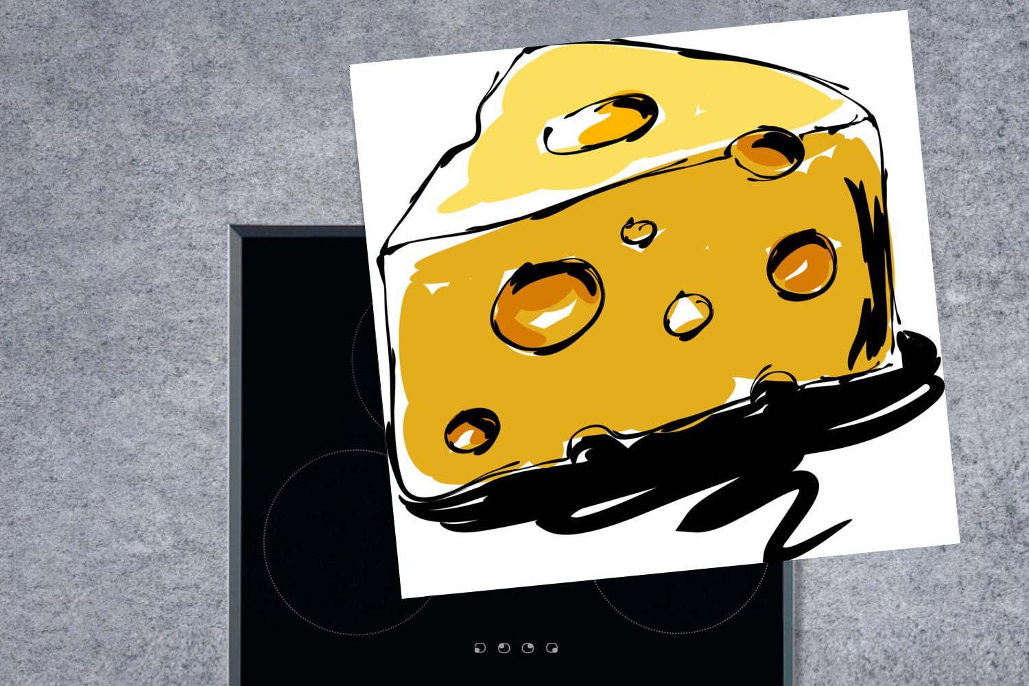 Arbeitsplatte tlg), mit Zeichnung Käse (1 78x78 Ceranfeldabdeckung, Löchern, cm, Herdblende-/Abdeckplatte von Vinyl, für küche MuchoWow