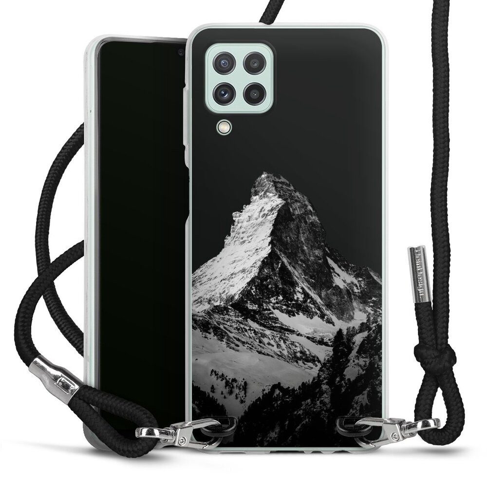 DeinDesign Handyhülle Berg Schnee Alpspitze Snow Capped Mountains Grayscale, Samsung Galaxy A22 4G Handykette Hülle mit Band Case zum Umhängen
