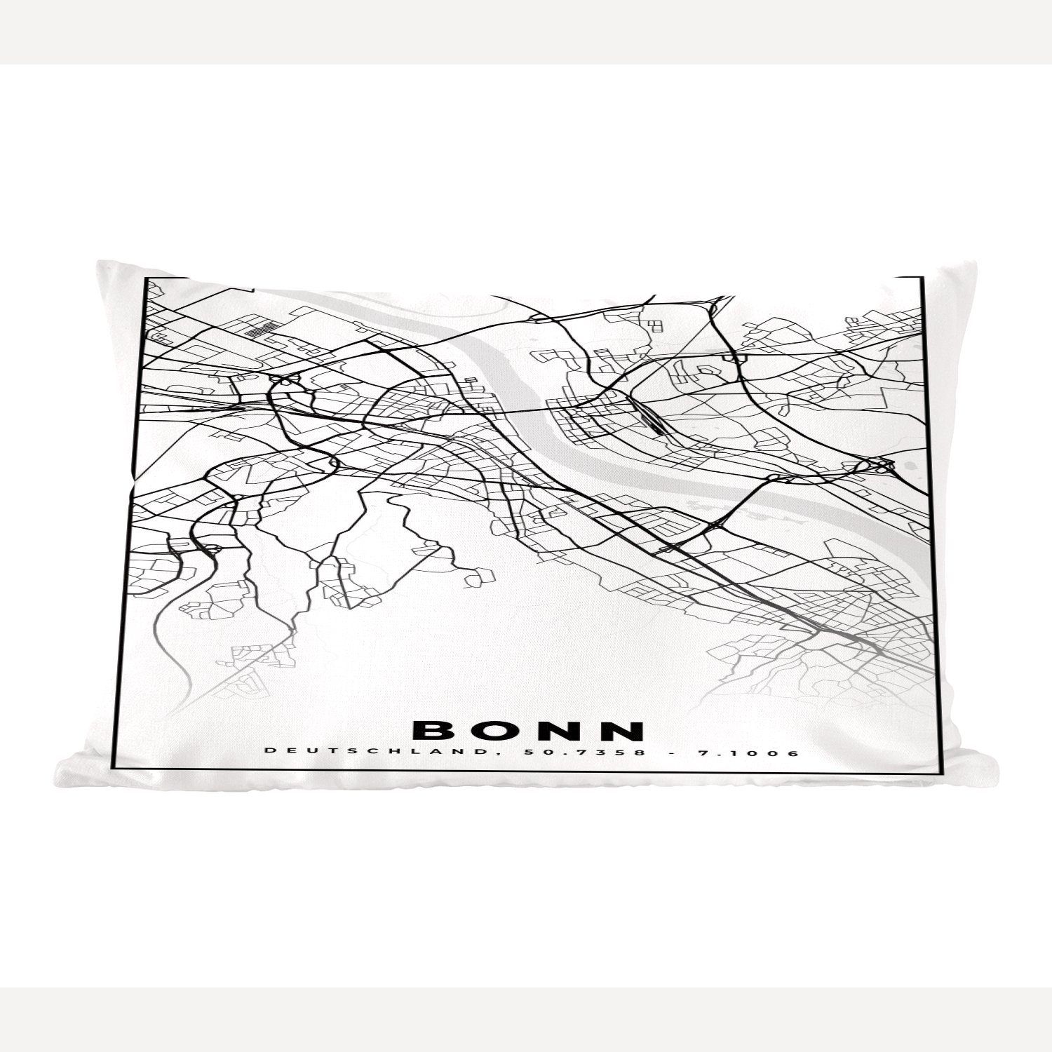 MuchoWow Dekokissen Bonn - Karte - Stadtplan, Wohzimmer Dekoration, Zierkissen, Dekokissen mit Füllung, Schlafzimmer