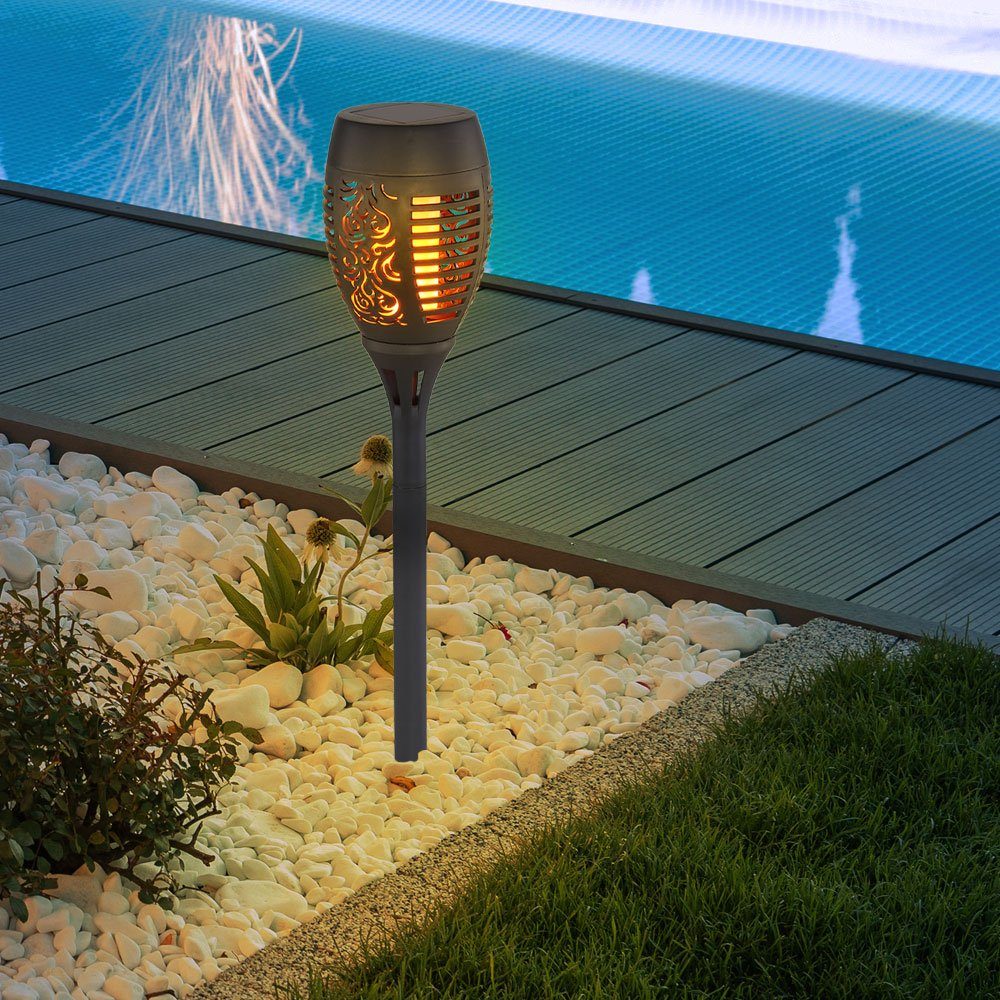Steck Warmweiß, Feuer Lampe Dekor Garten LED Solar LED-Leuchtmittel Solarleuchte, Flacker fest etc-shop Effekt Stanzungen verbaut, LED