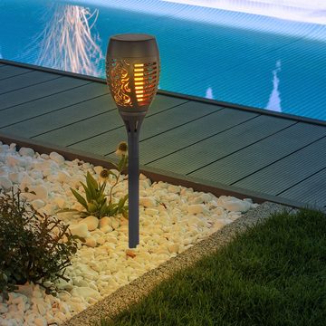 Globo LED Solarleuchte, LED-Leuchtmittel fest verbaut, Warmweiß, Solarleuchte Stecklampe Außenleuchte LED Stanzungen Feuereffekt 2x