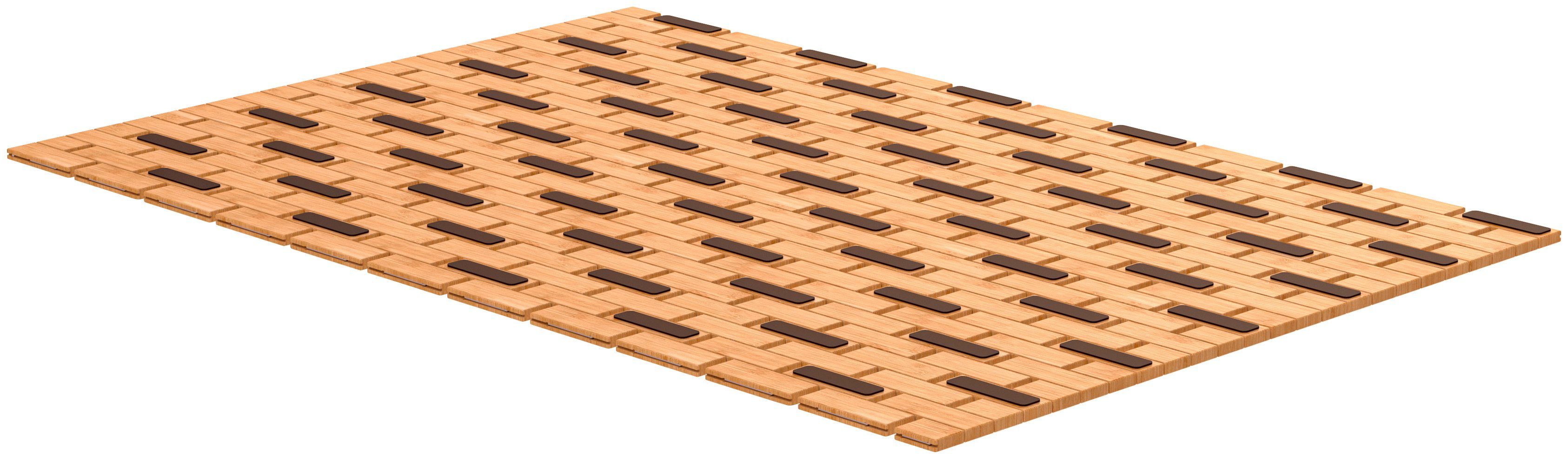 Eisl Badematte, Höhe 6 mm, rutschhemmend beschichtet, strapazierfähig, Bambus, rechteckig, exklusiver Badvorleger für Dusche, Spa, Sauna, 70 x 50 cm