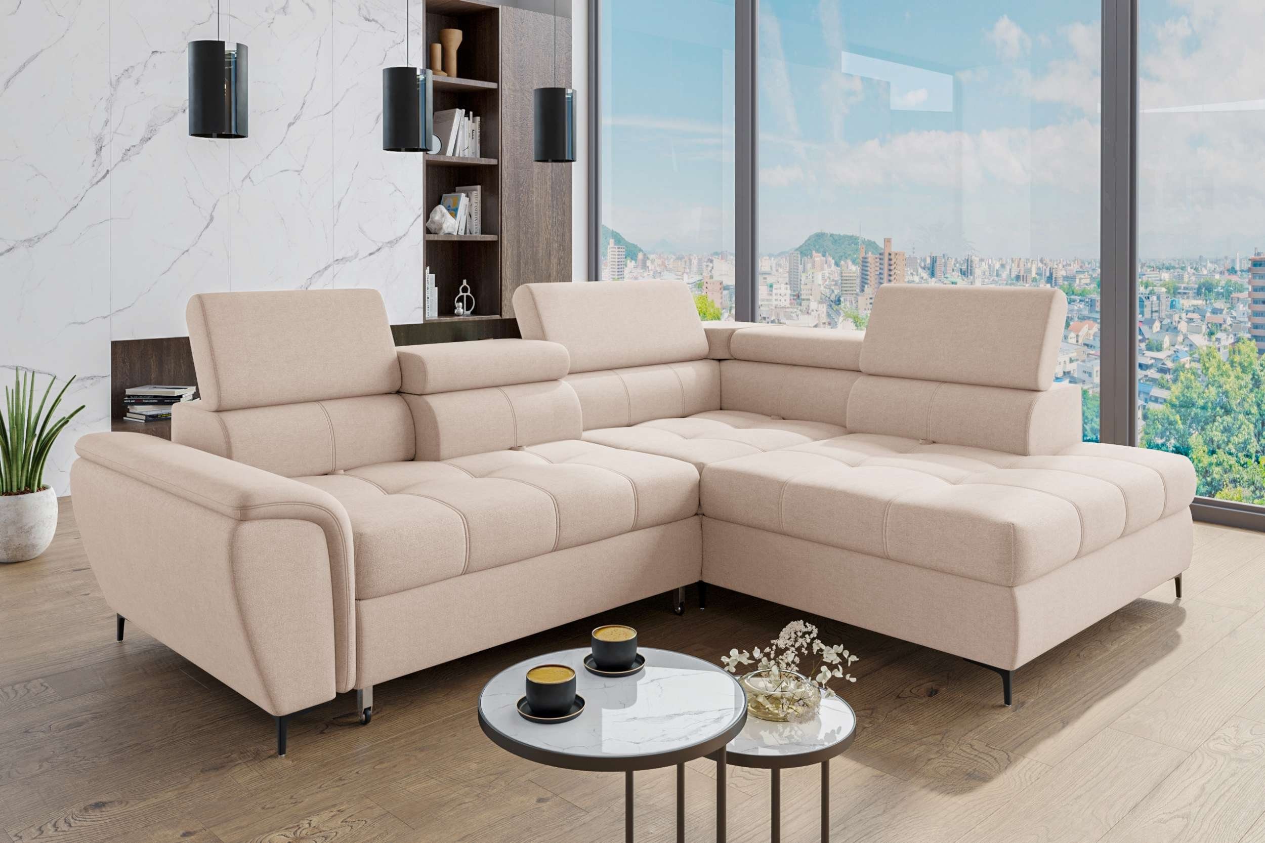 Stylefy Ecksofa Xander, L-Form, Eckcouch, wahlweise mit Bettfunktion und Bettkasten, mane links oder rechts bestellbar, inklusive Kopfteil-, Rückenlehnen- und Sitztiefenverstellung Beige