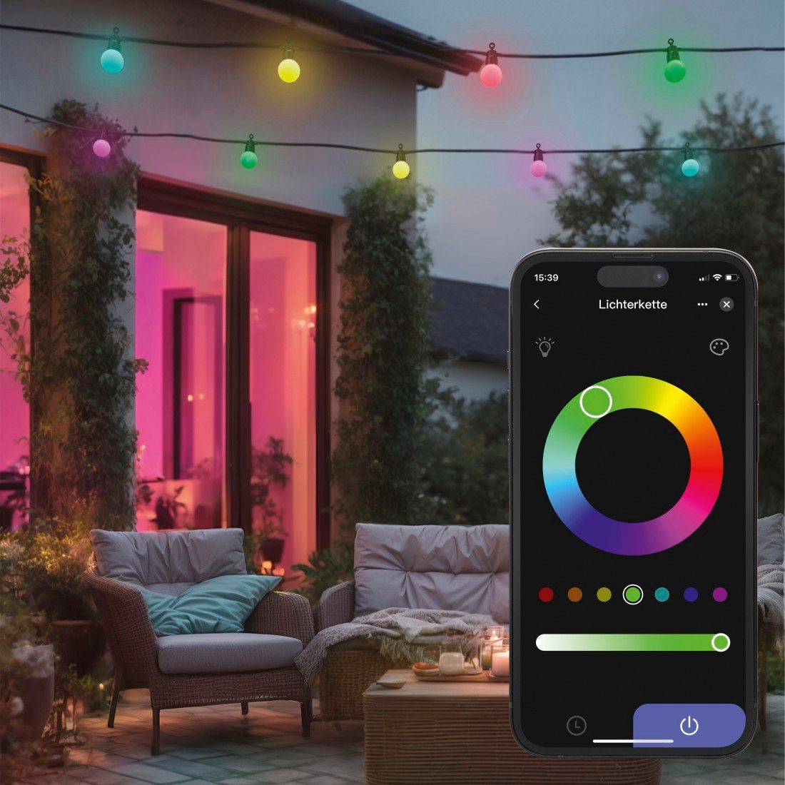 Hama LED-Lichterkette LED Lichterkette Outdoor (mit App, 12 Glühbirnen, 16 Mio. Farben, 8 m)