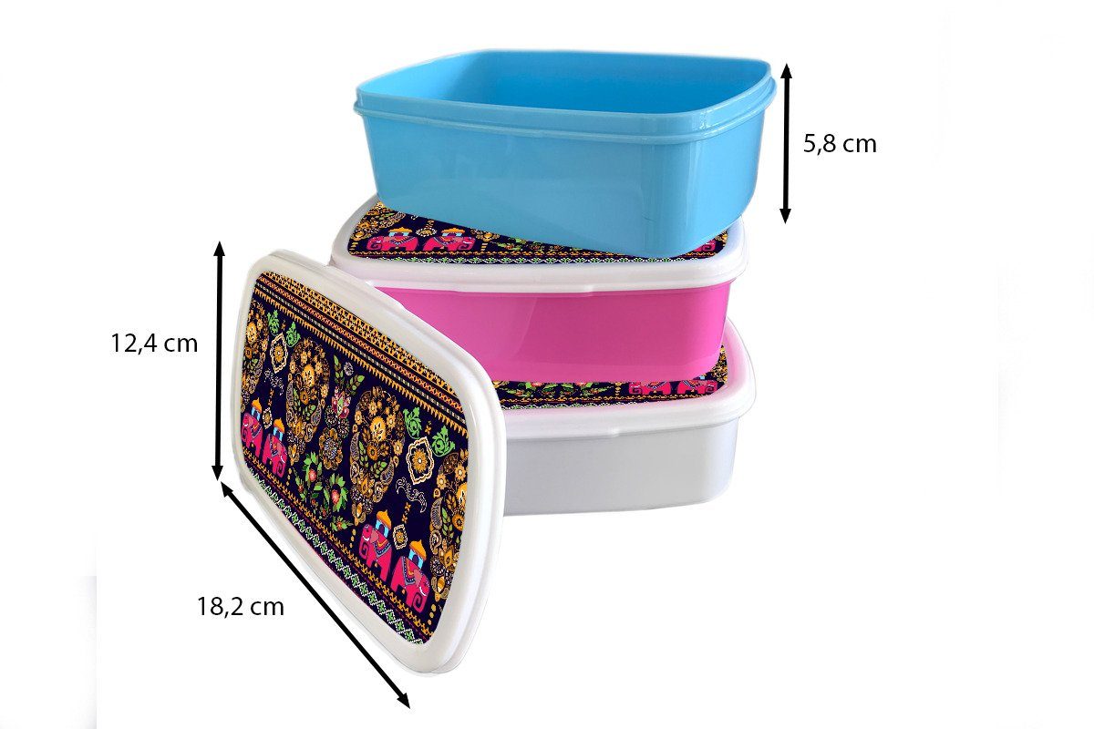 Brotdose für Lunchbox Kunststoff, - - Muster (2-tlg), Elefant Kunststoff Brotbox Kinder, MuchoWow Snackbox, Erwachsene, Rosa, Mädchen,