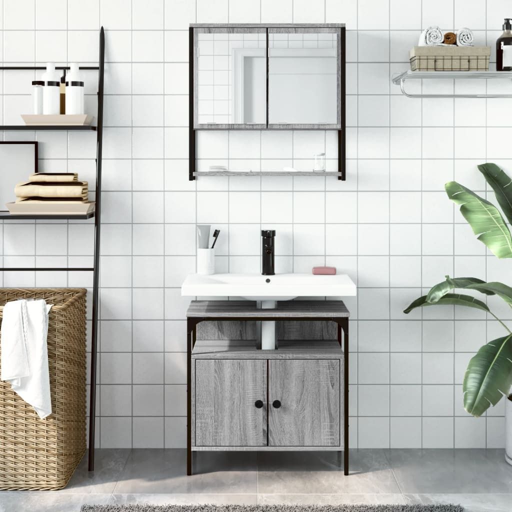 vidaXL Badezimmer-Set 2-tlg. Badmöbel-Set Grau Sonoma günstig online kaufen