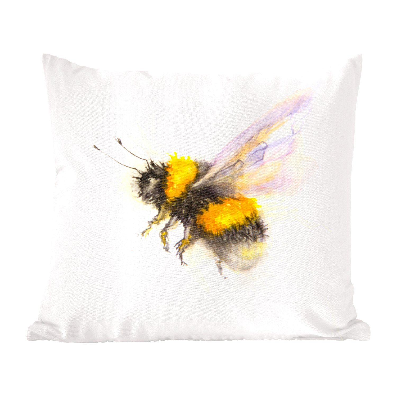 MuchoWow Dekokissen Illustration einer Biene auf weißem Hintergrund, Zierkissen mit Füllung für Wohzimmer, Schlafzimmer, Deko, Sofakissen | Dekokissen